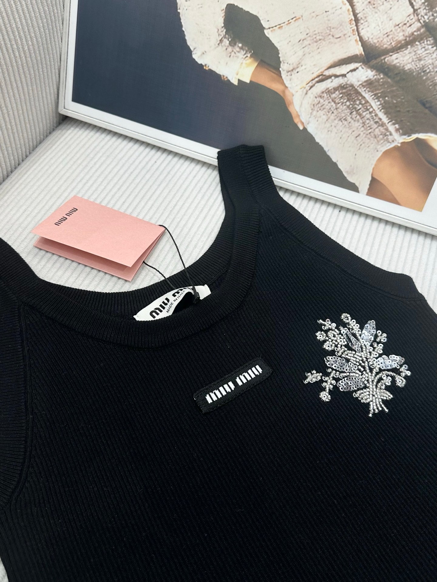 Miu 26s Beaded Knit Vest Black Sequined Wool 415497
