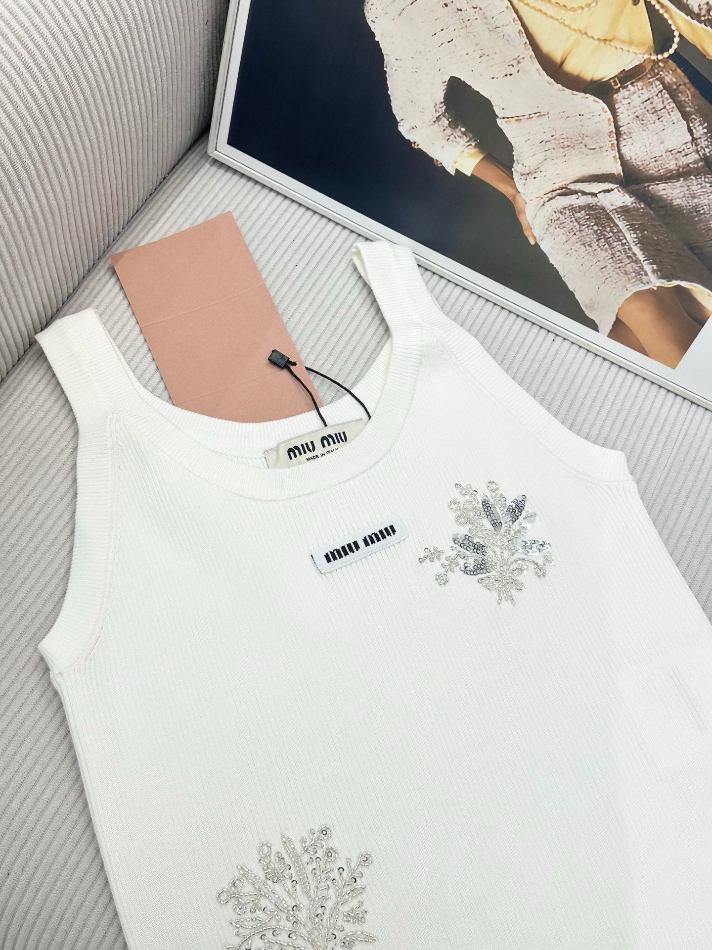 Miu 26s Beaded Knit Vest White Sequined Wool 415499