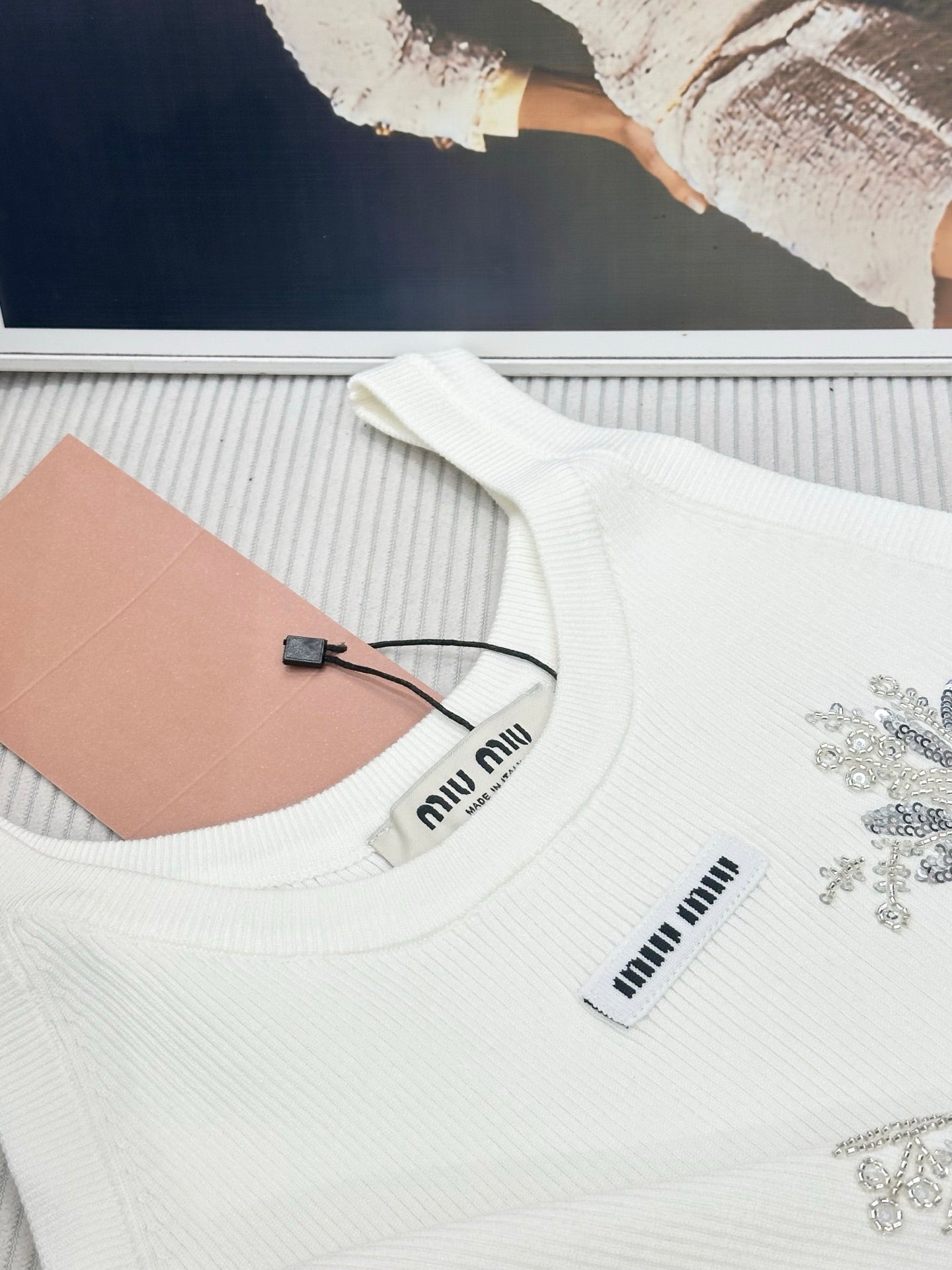 Miu 26s Beaded Knit Vest White Sequined Wool 415499
