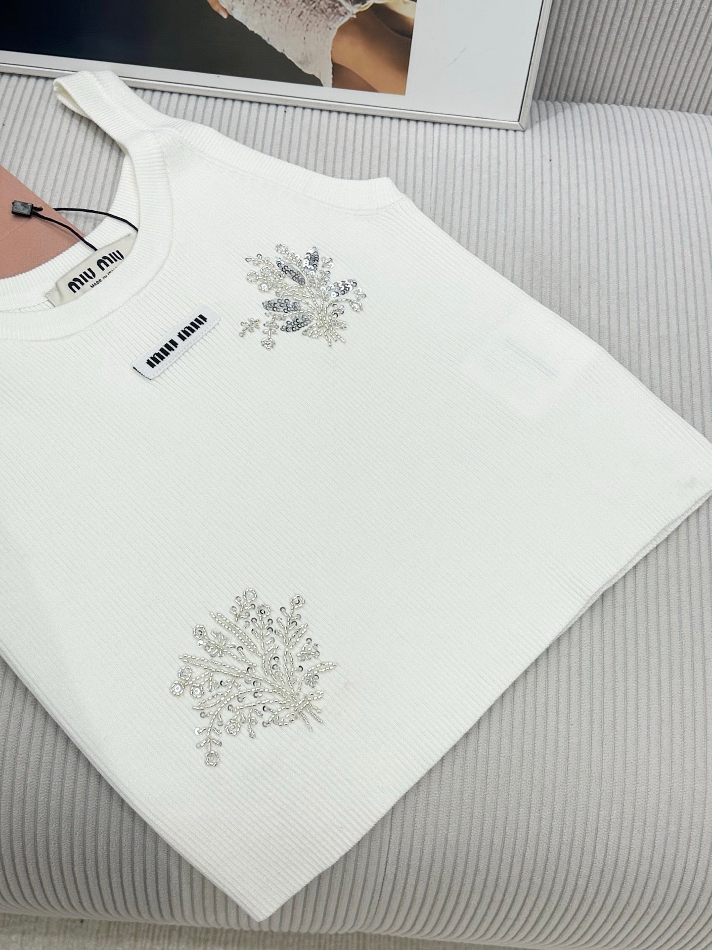 Miu 26s Beaded Knit Vest White Sequined Wool 415499