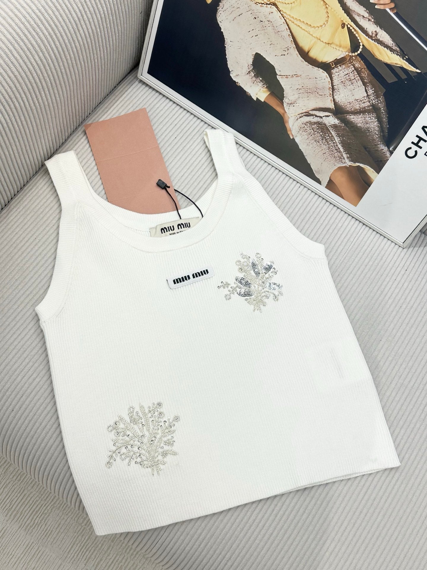 Miu 26s Beaded Knit Vest White Sequined Wool 415499