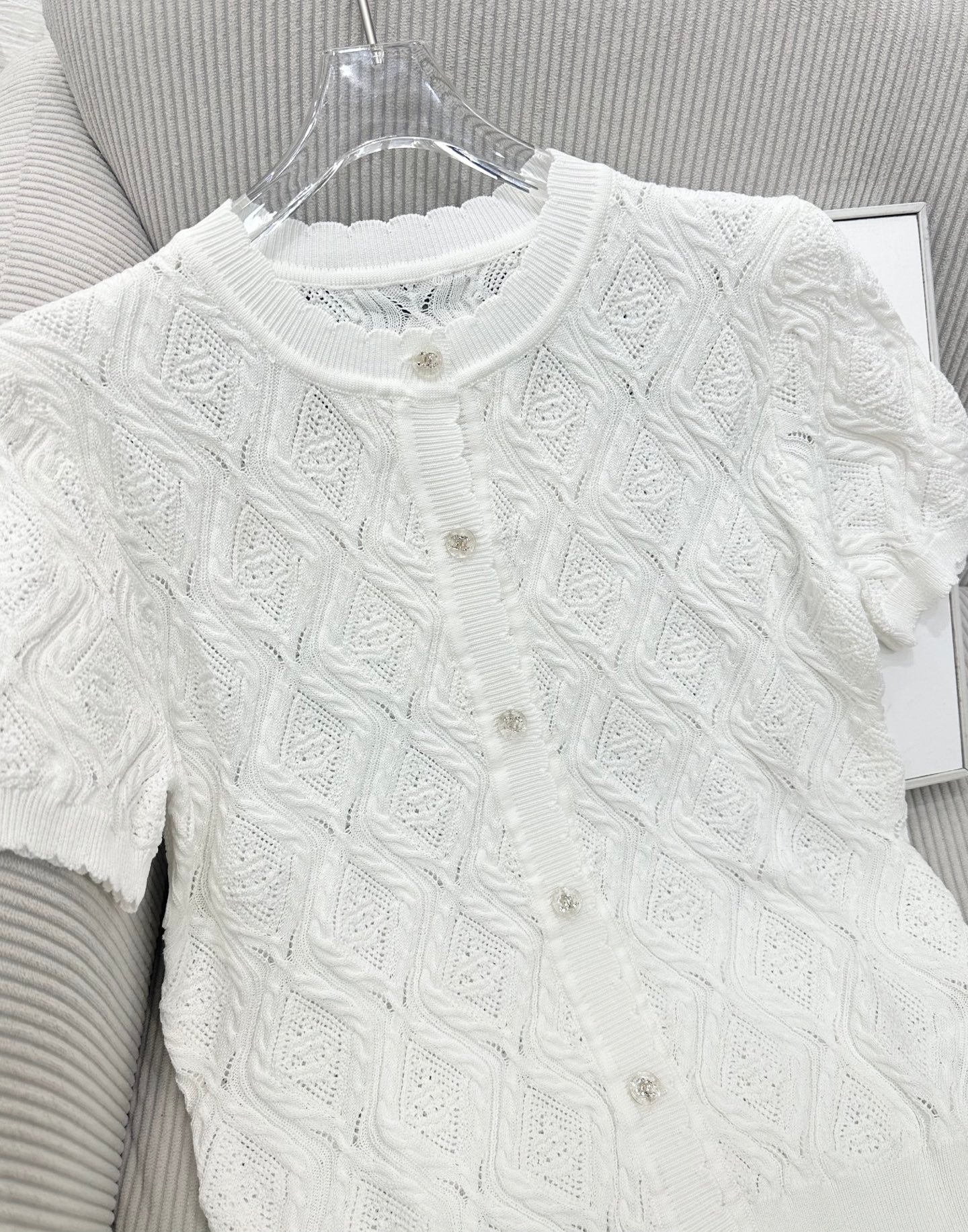 CC 26s Short-Sleeved Cardigan Top White Tencel Silk 415537