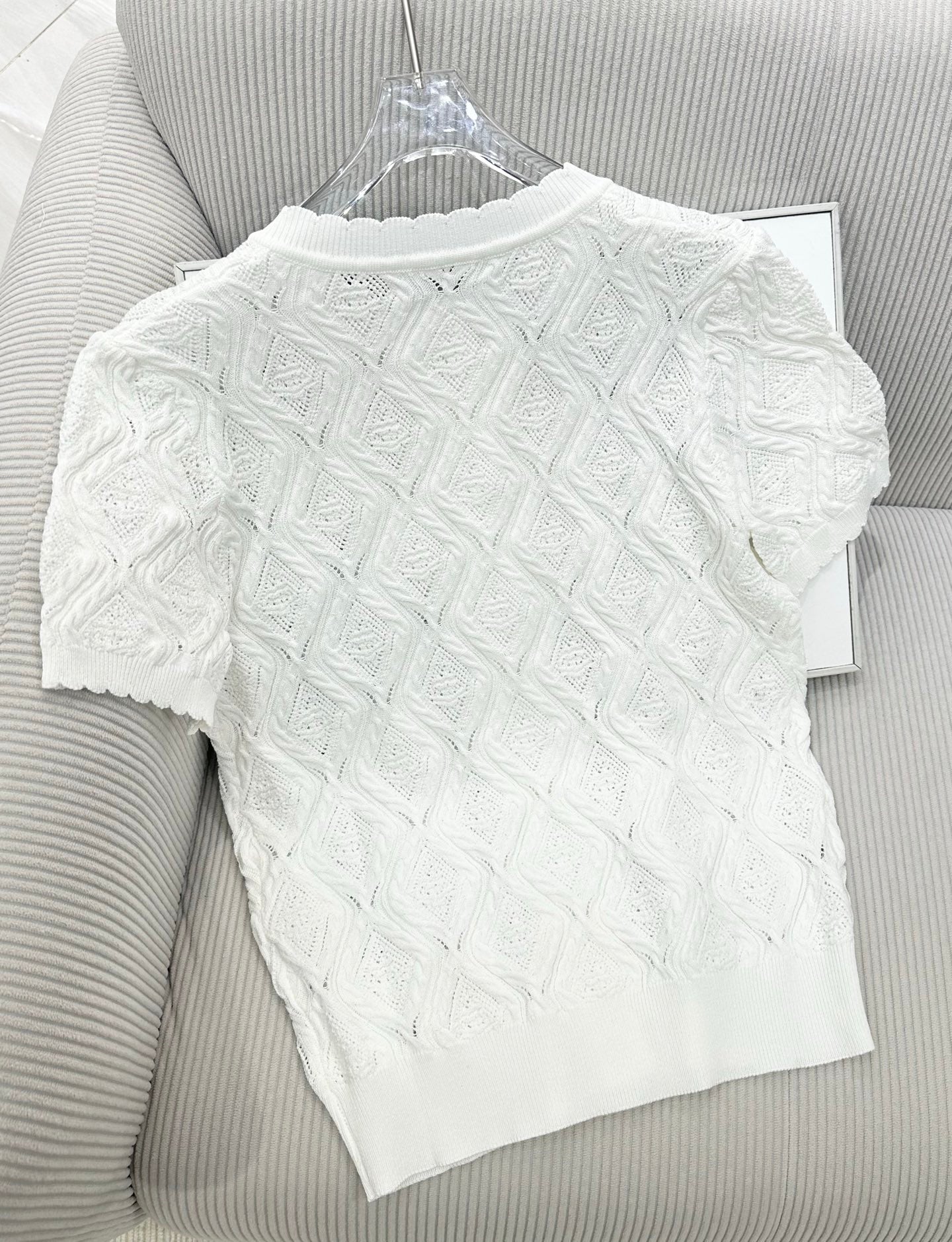 CC 26s Short-Sleeved Cardigan Top White Tencel Silk 415537