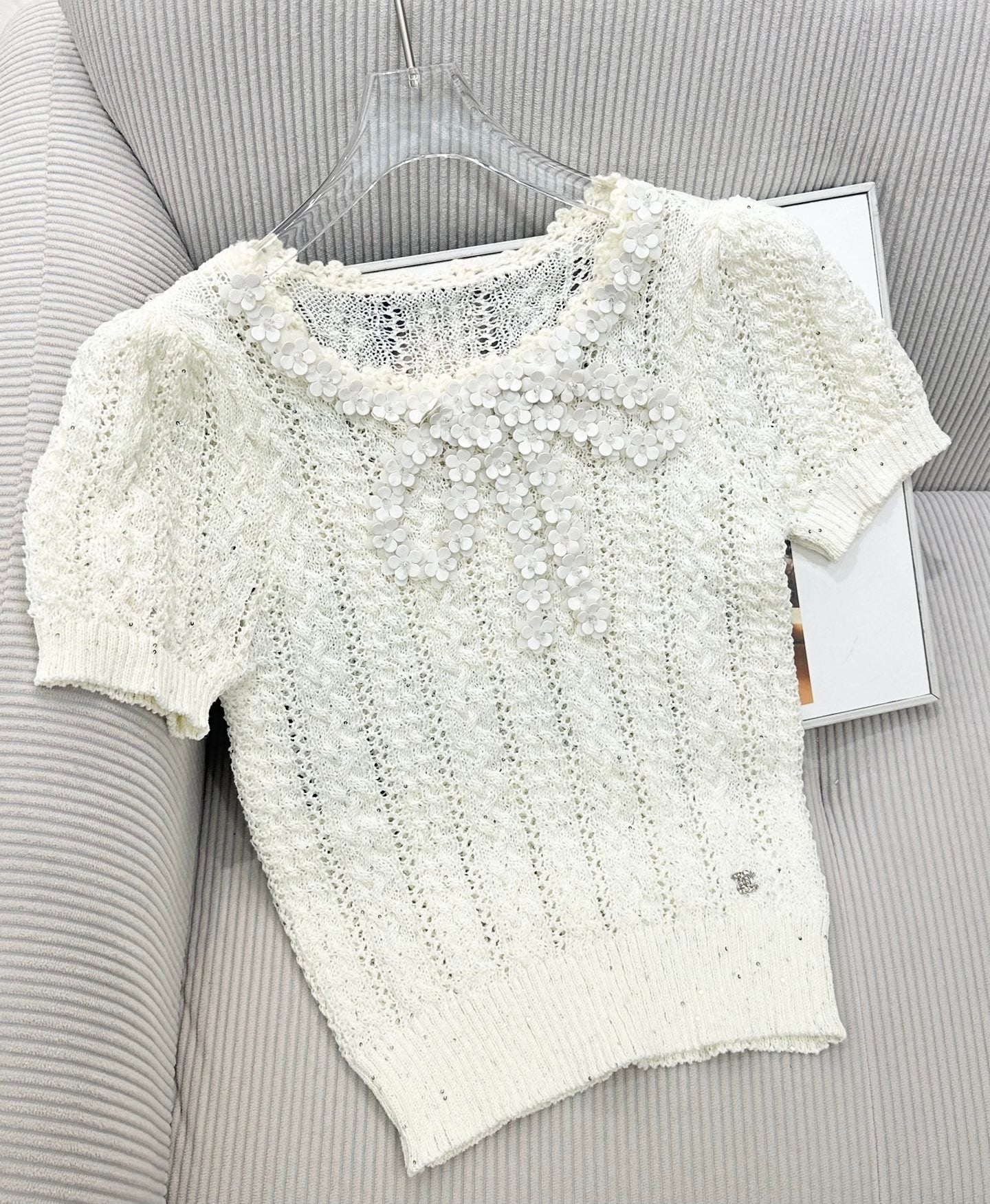 CC 26s Knit Short-Sleeve Top White Wool 415510