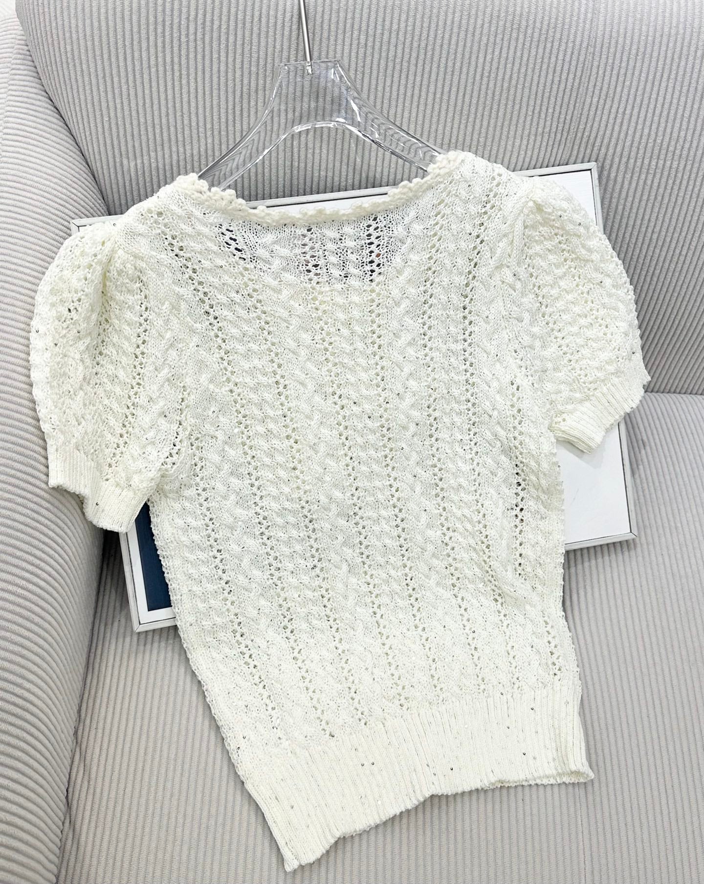 CC 26s Knit Short-Sleeve Top White Wool 415510