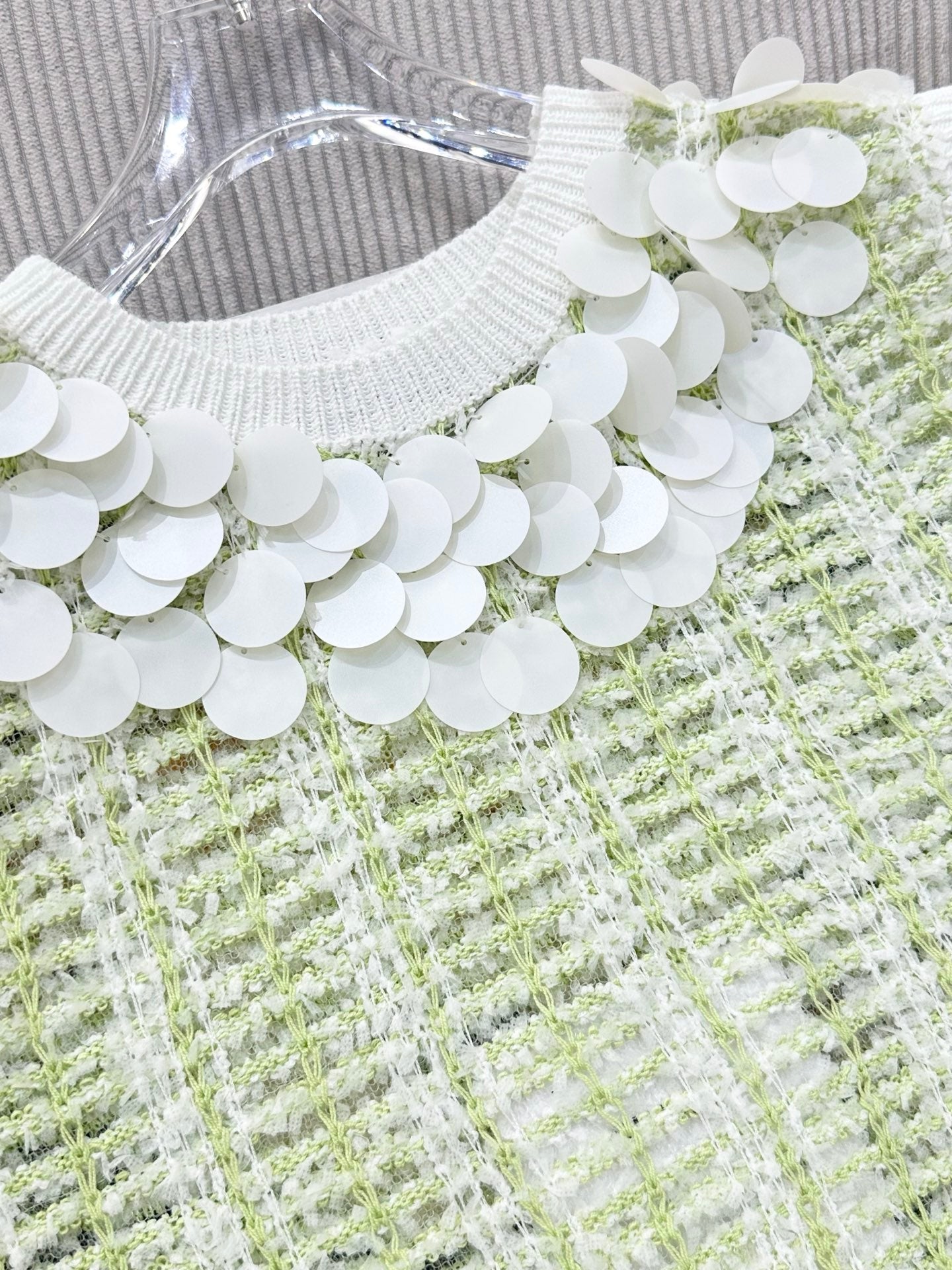 CC 26s Custom-Dyed Yarn Vest Top White Green Cotton 415546