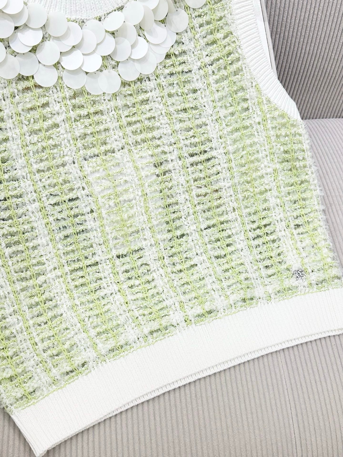 CC 26s Custom-Dyed Yarn Vest Top White Green Cotton 415546