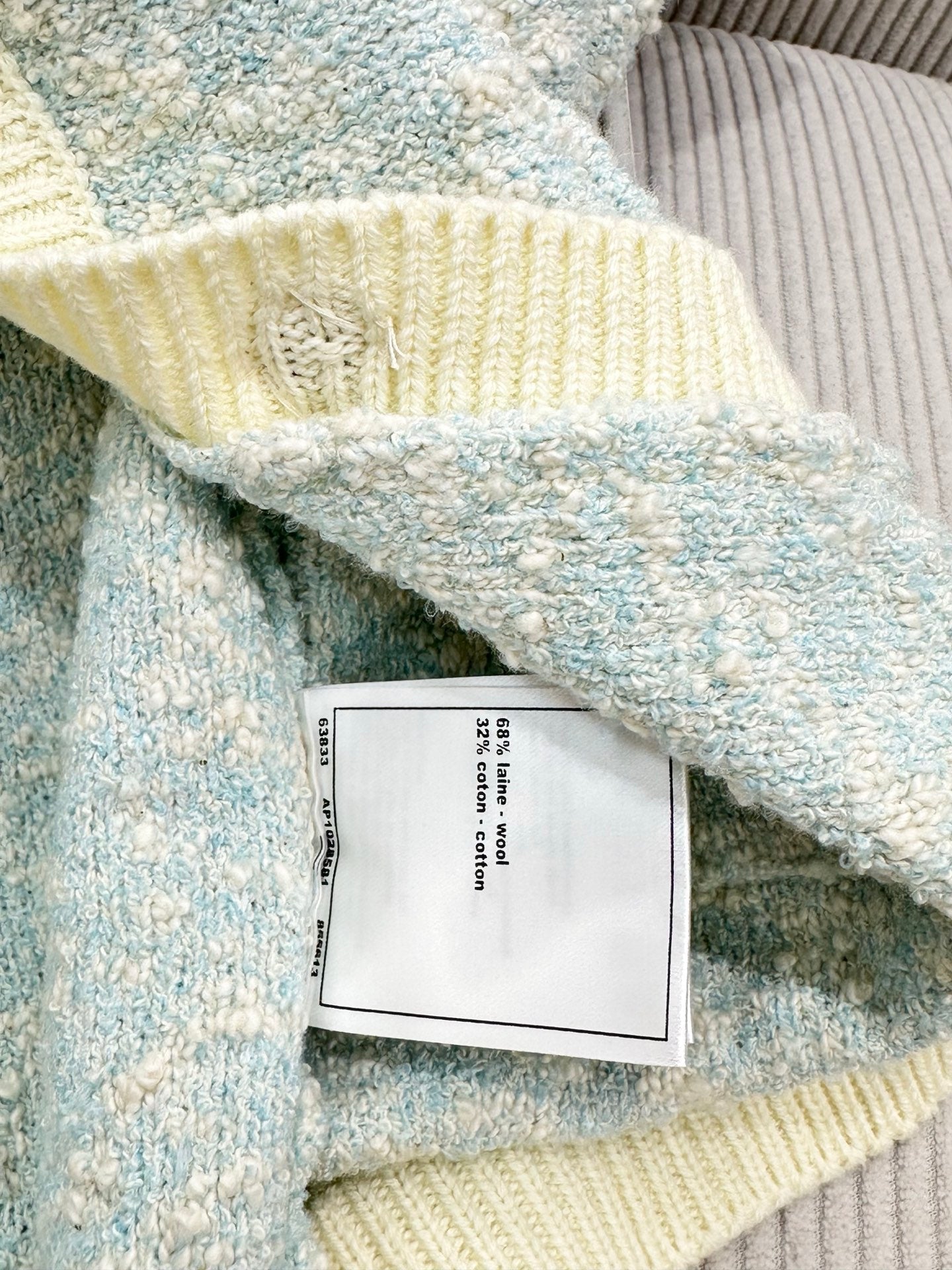 CC 26s Short-Sleeved Cardigan Light Blue Cream Wool Cotton 415529