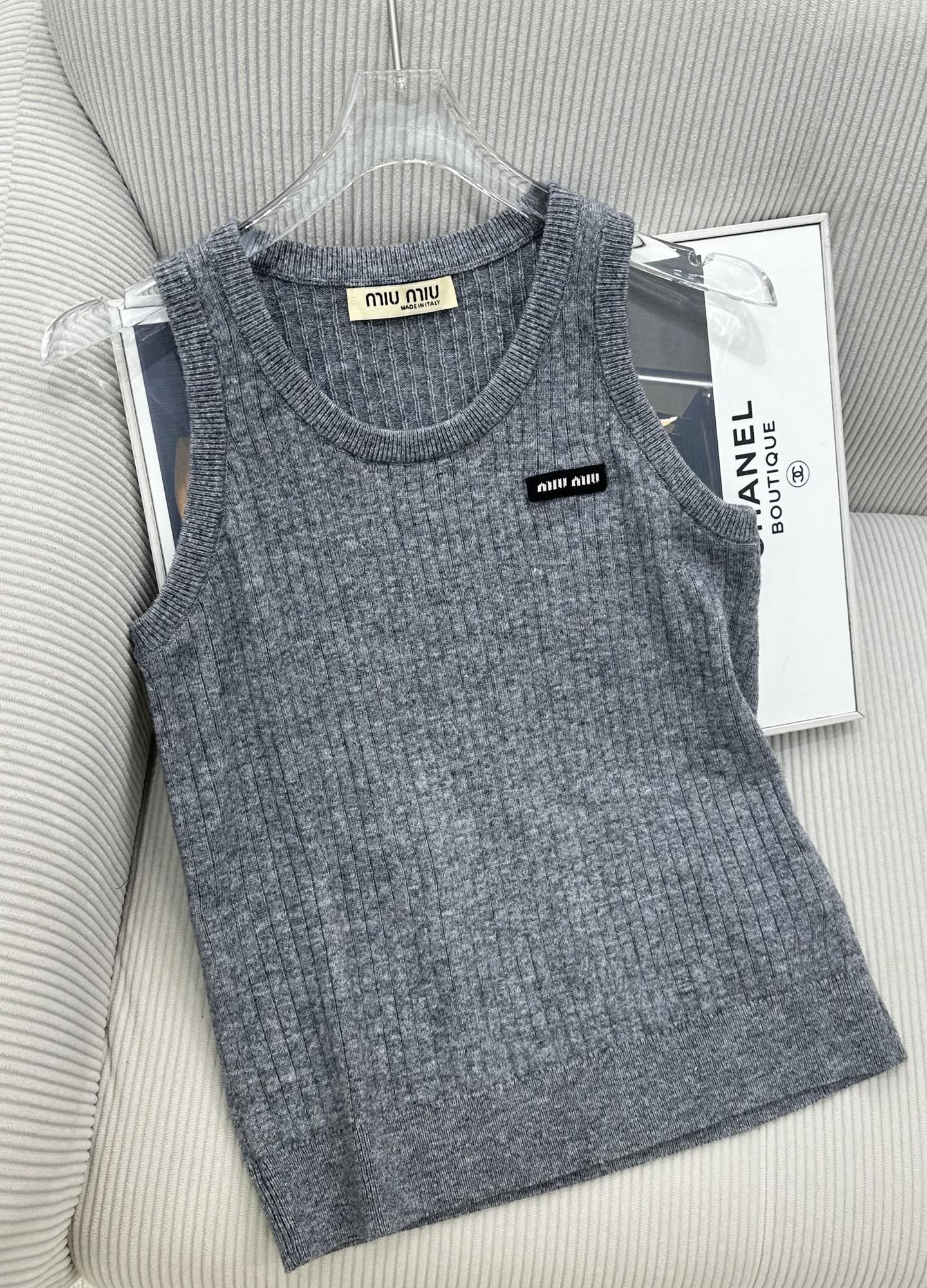 Miu 26s Knitted Vest Top Grey Wool 415564