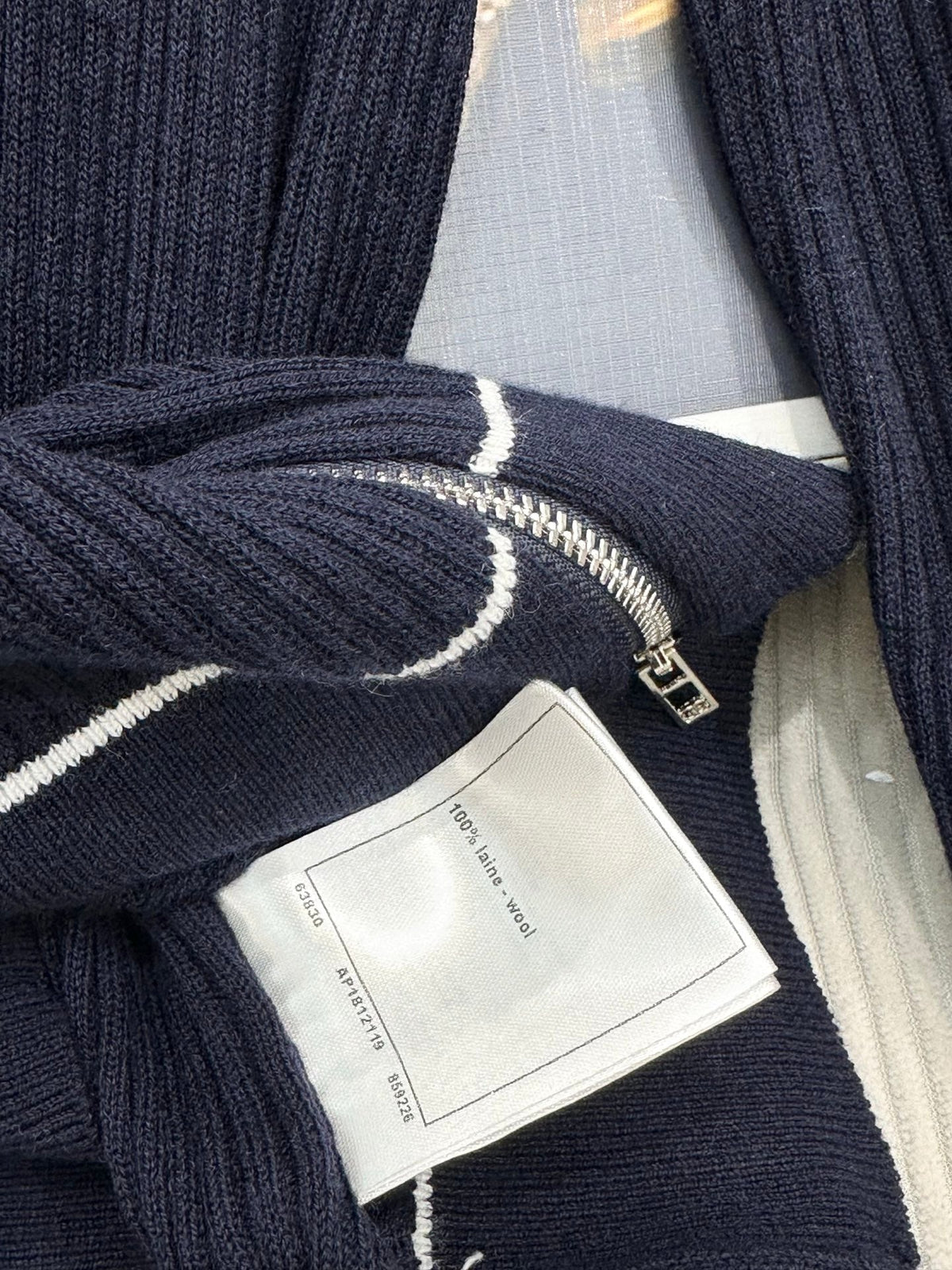 CC 26s Neck Knitted Zipper Cardigan Navy Blue Wool 426271
