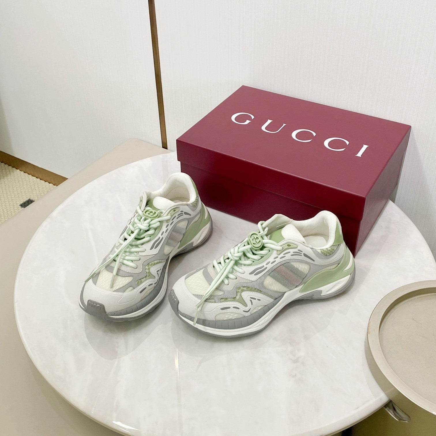GG 2.0 Low Top Sneakers Grey Green Mesh Leather 675577