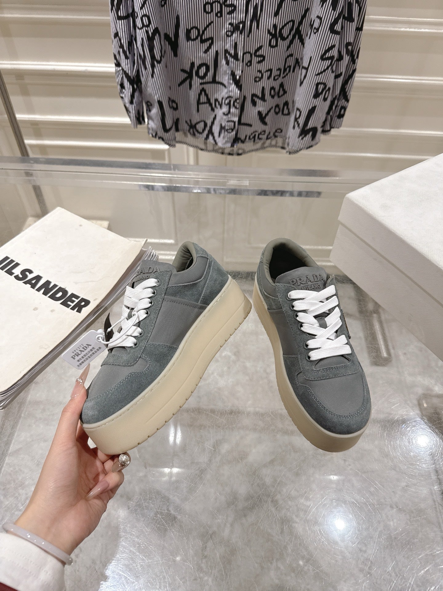 Prada 26s Downtown Sneakers Grey Re-Nylon Suede 968255