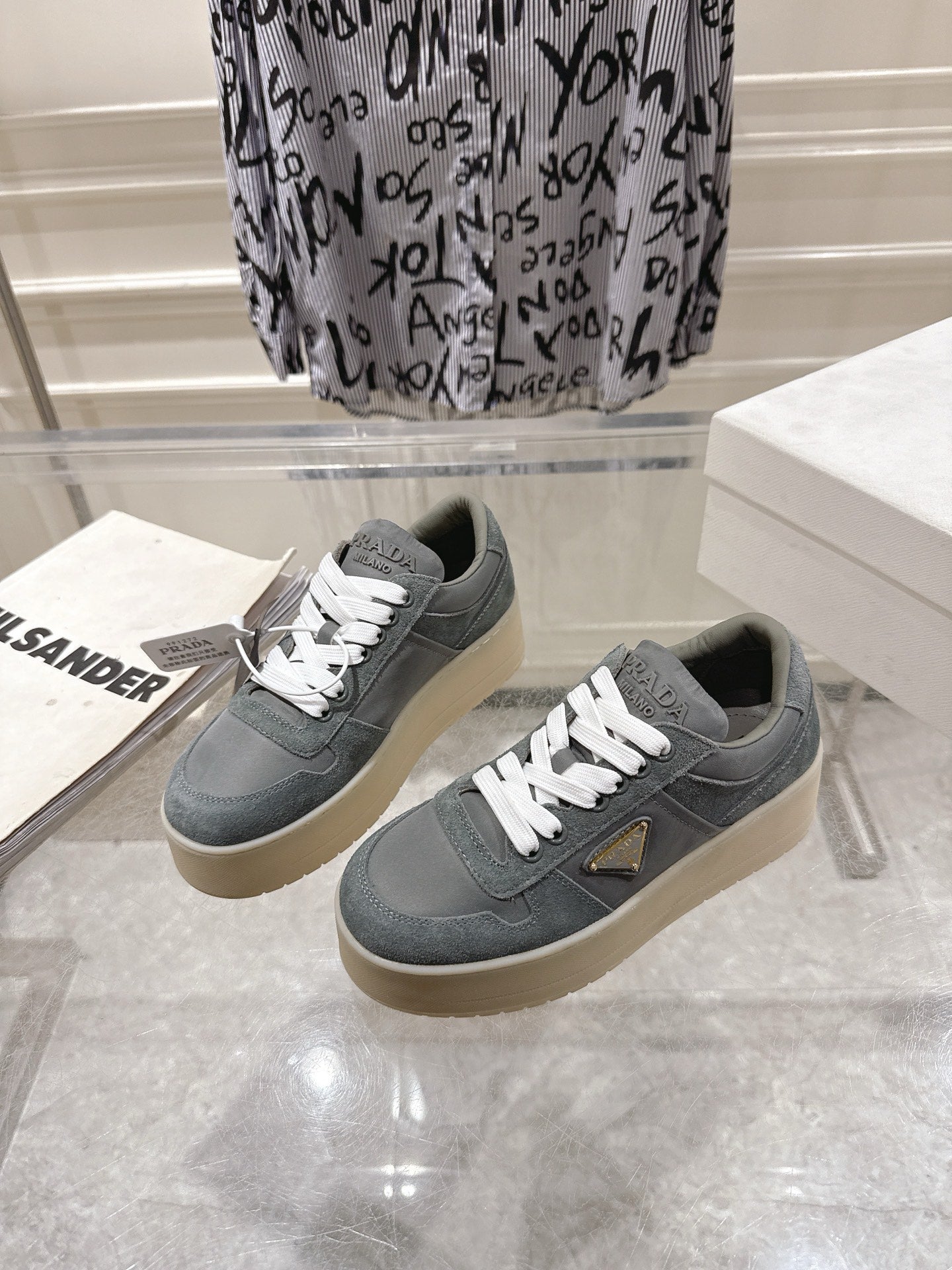 Prada 26s Downtown Sneakers Grey Re-Nylon Suede 968255
