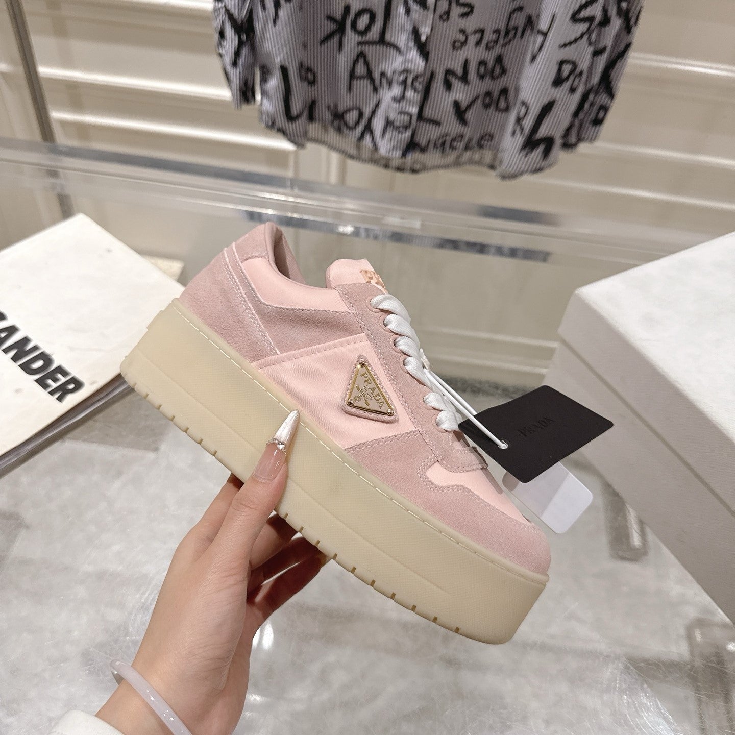 Prada 26s Downtown Sneakers Peach Pink Re-Nylon Suede 968256