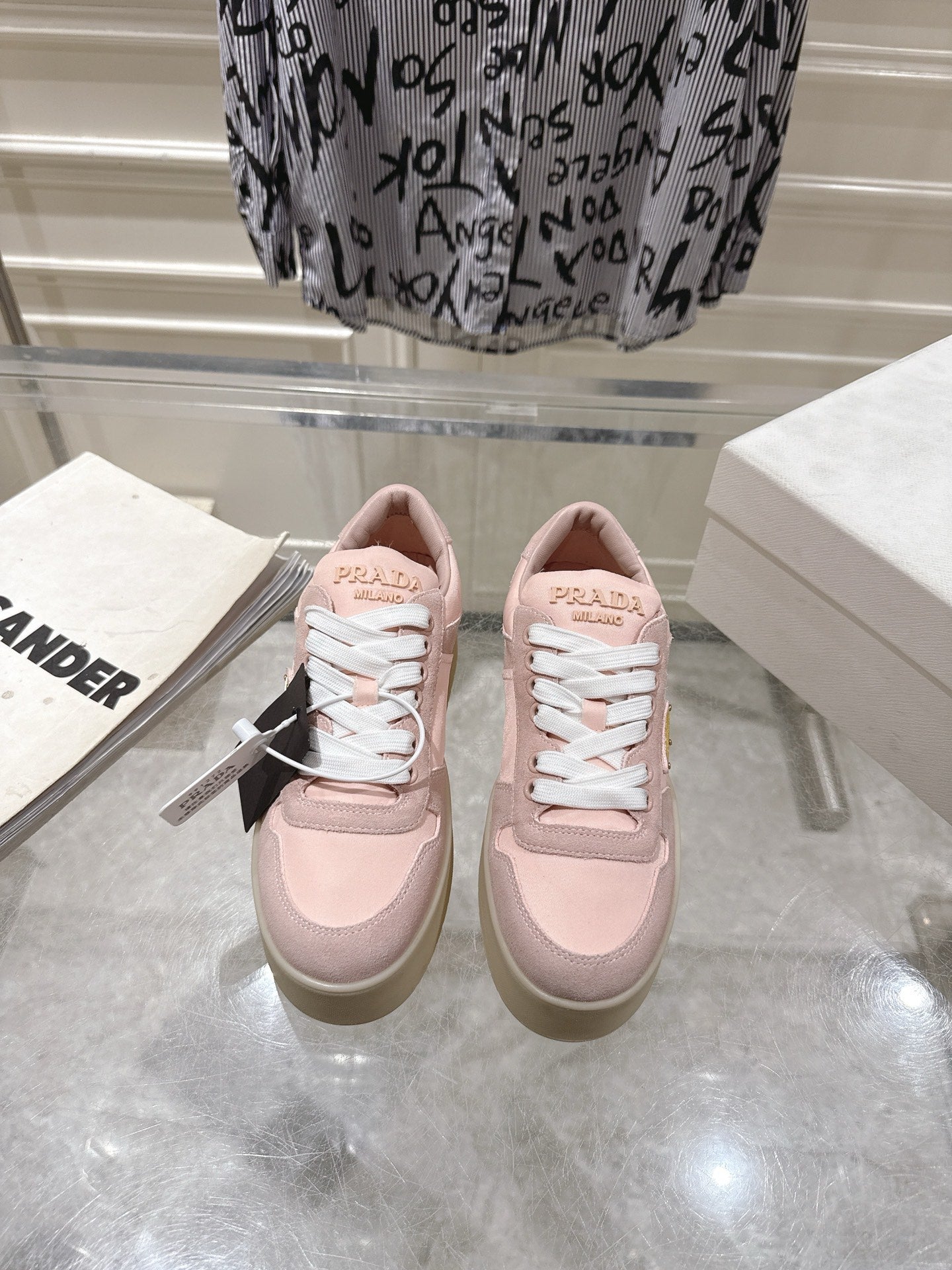 Prada 26s Downtown Sneakers Peach Pink Re-Nylon Suede 968256
