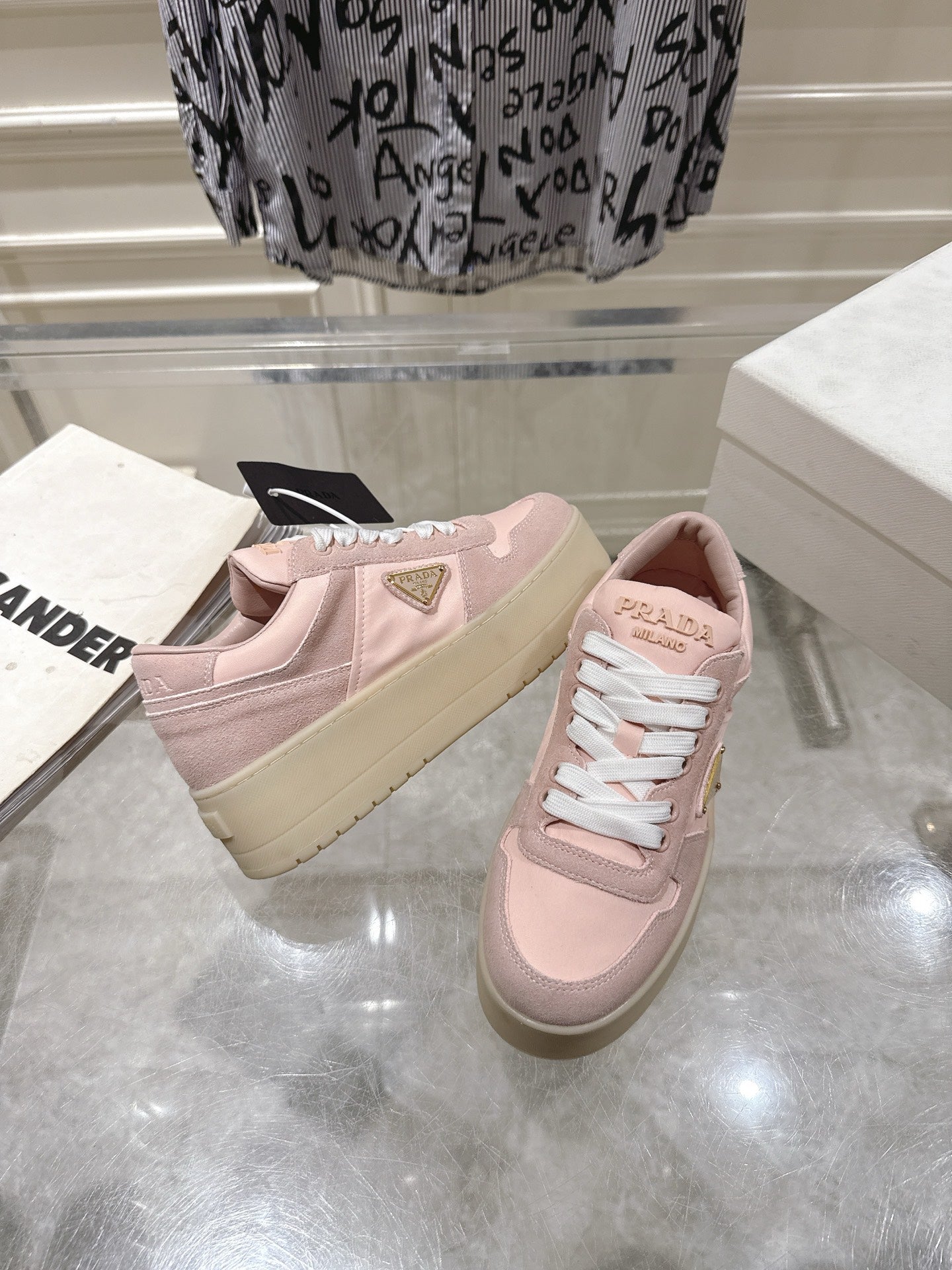 Prada 26s Downtown Sneakers Peach Pink Re-Nylon Suede 968256