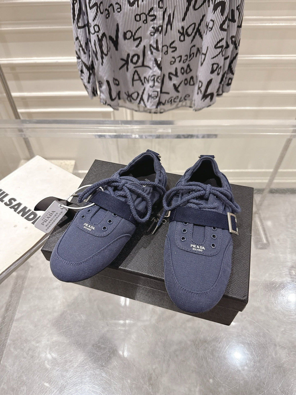 Prada 26S Low-Top Sneakers Navy Blue Re-Nylon Canvas Strap 148094