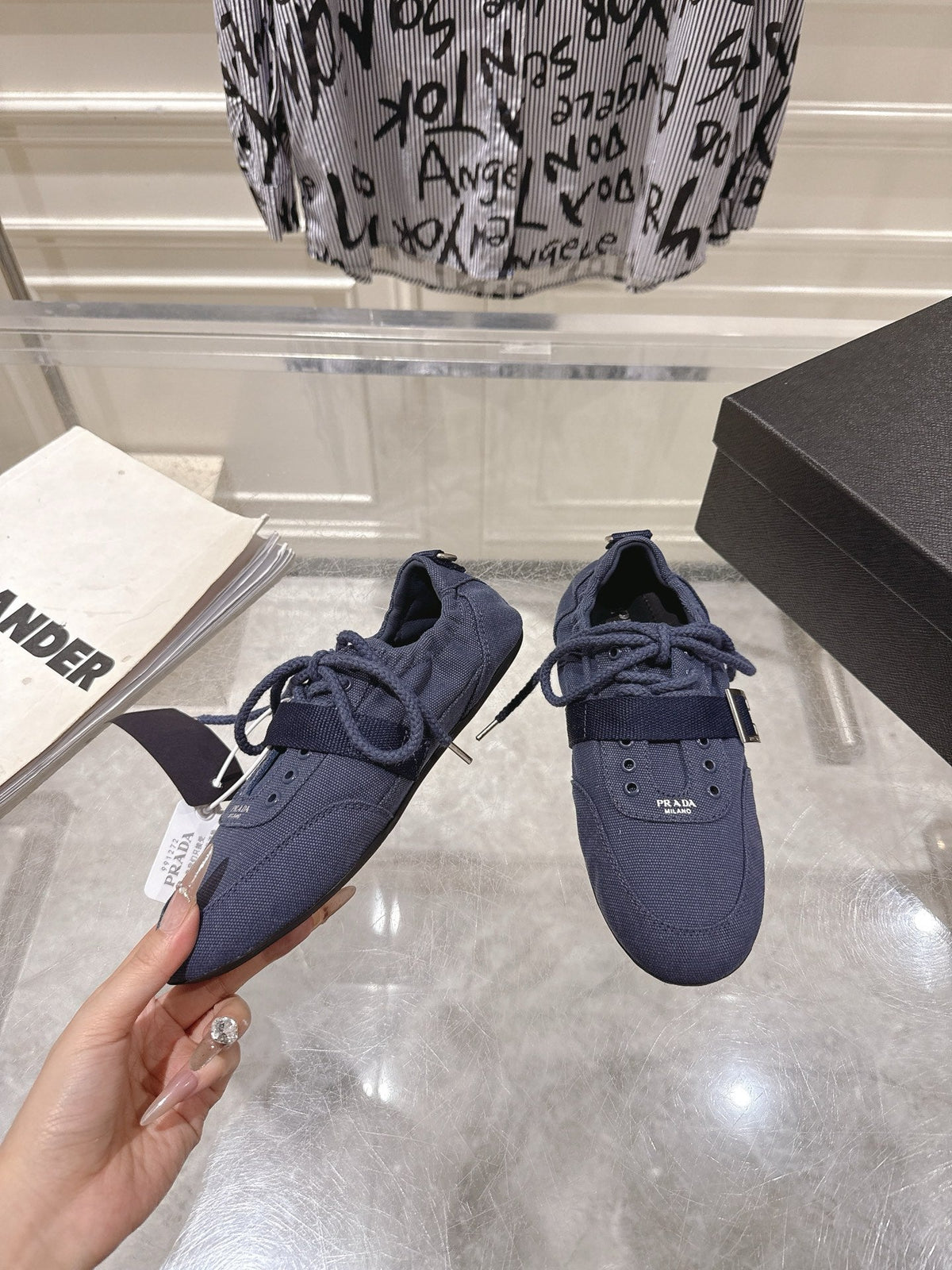 Prada 26S Low-Top Sneakers Navy Blue Re-Nylon Canvas Strap 148094