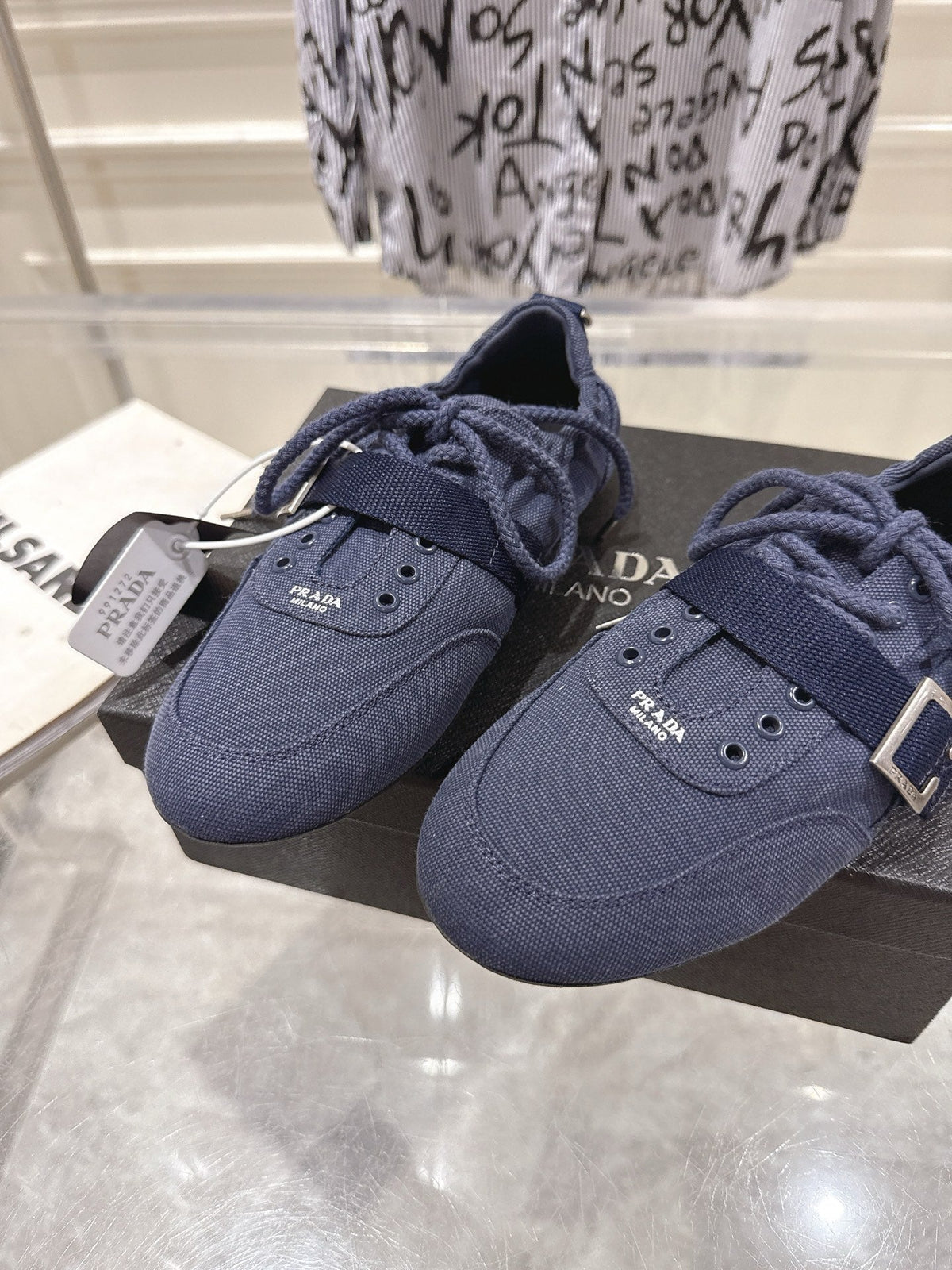 Prada 26S Low-Top Sneakers Navy Blue Re-Nylon Canvas Strap 148094