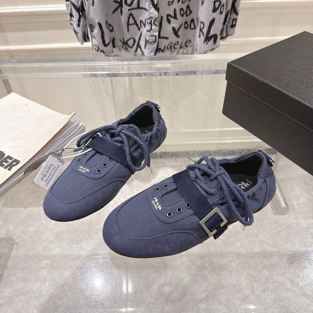 Prada 26S Low-Top Sneakers Navy Blue Re-Nylon Canvas Strap 148094