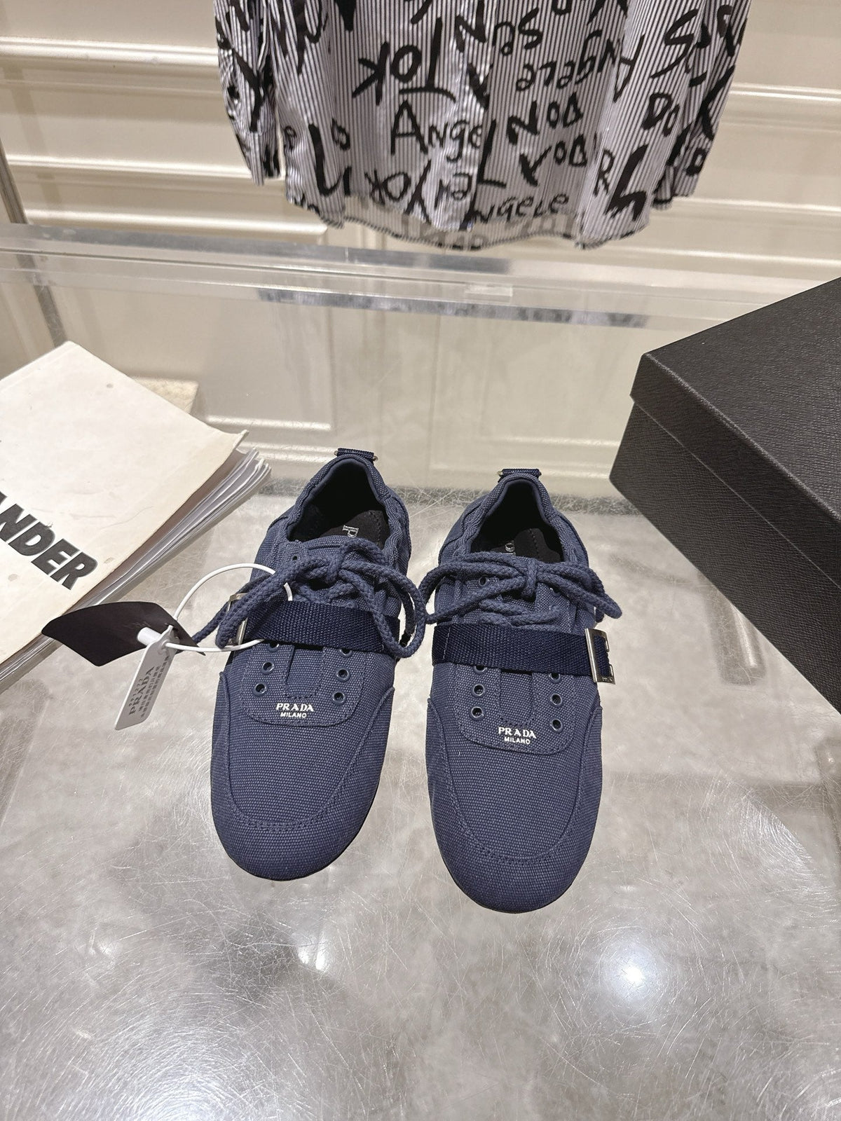 Prada 26S Low-Top Sneakers Navy Blue Re-Nylon Canvas Strap 148094