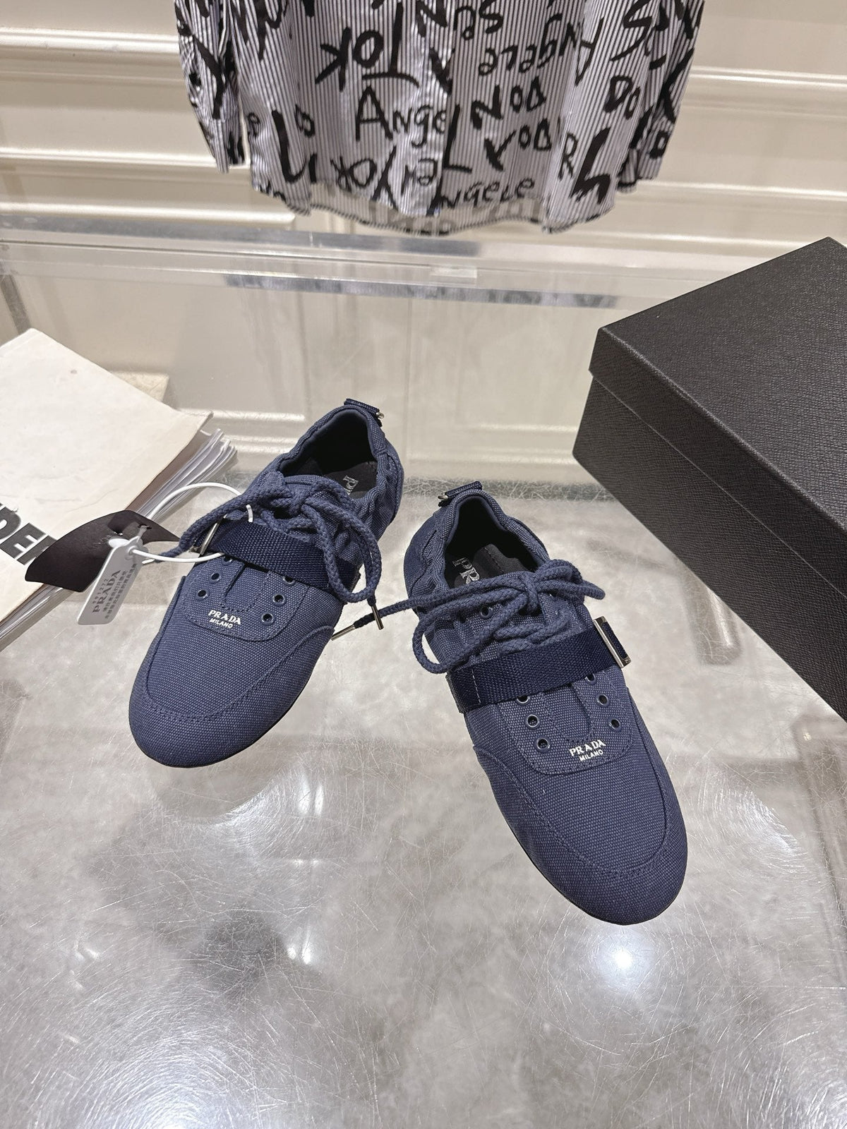 Prada 26S Low-Top Sneakers Navy Blue Re-Nylon Canvas Strap 148094