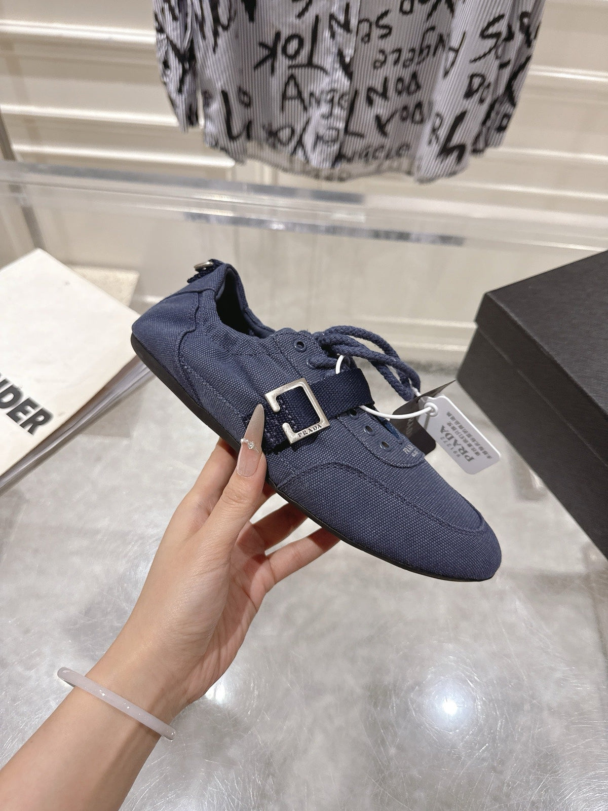 Prada 26S Low-Top Sneakers Navy Blue Re-Nylon Canvas Strap 148094