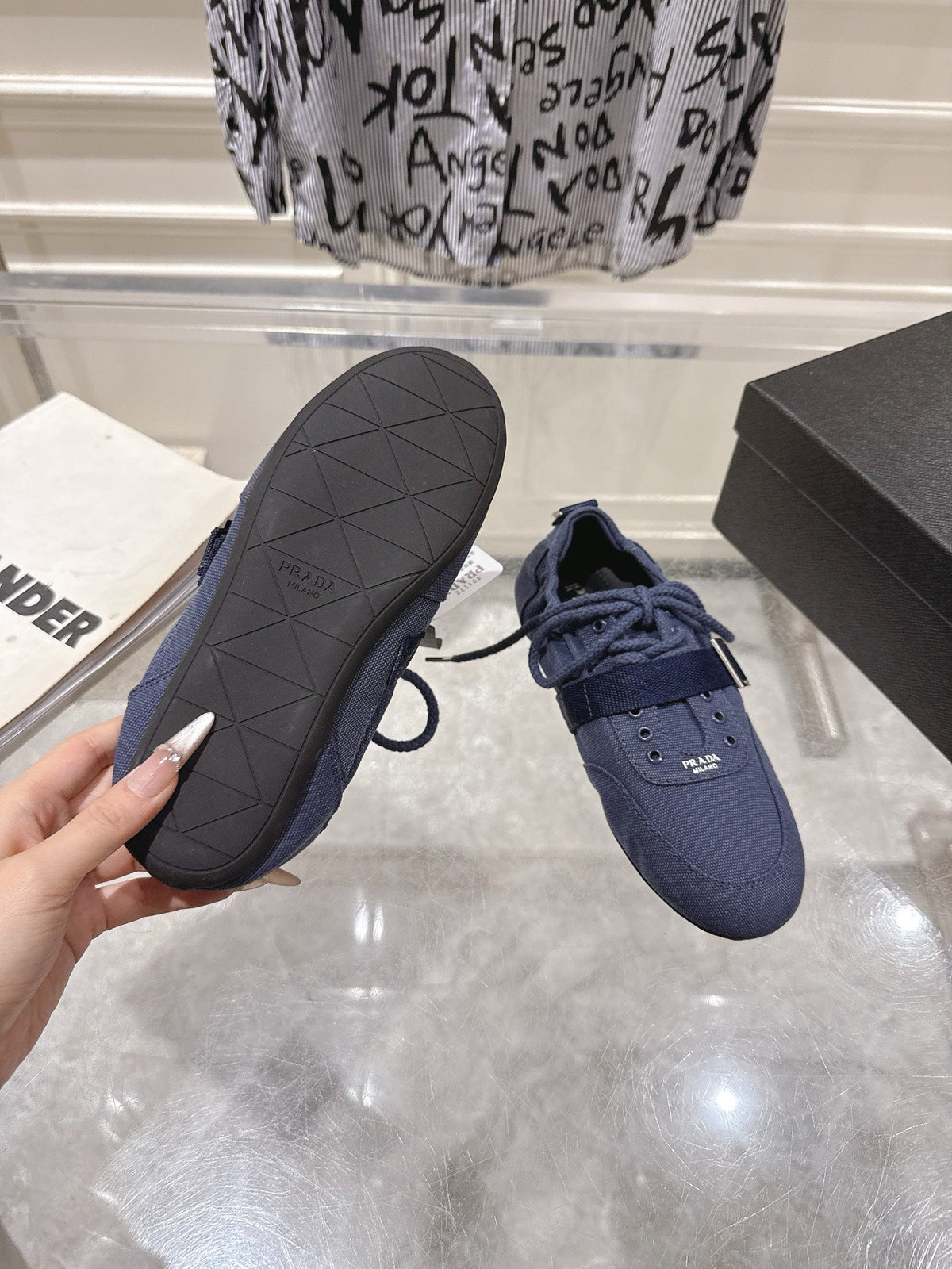Prada 26S Low-Top Sneakers Navy Blue Re-Nylon Canvas Strap 148094