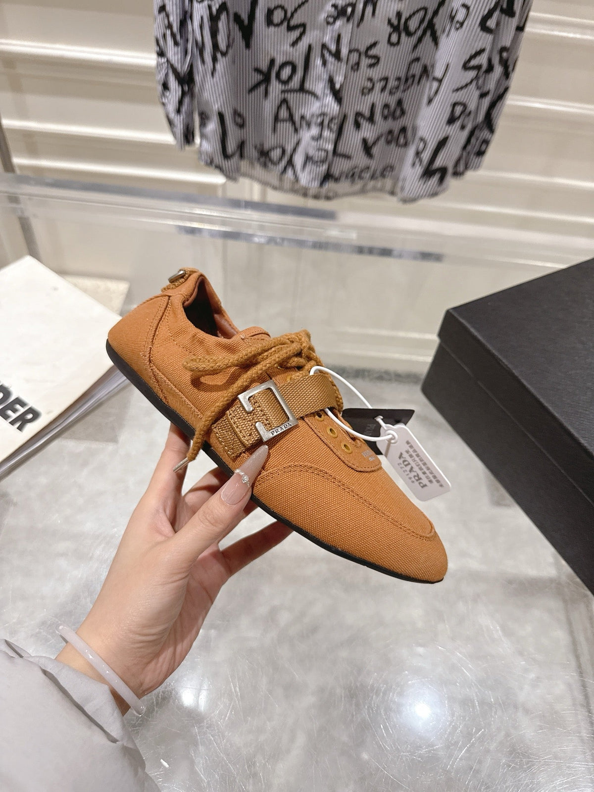 Prada 26S Low-Top Sneakers Brown Re-Nylon Canvas Strap 148095