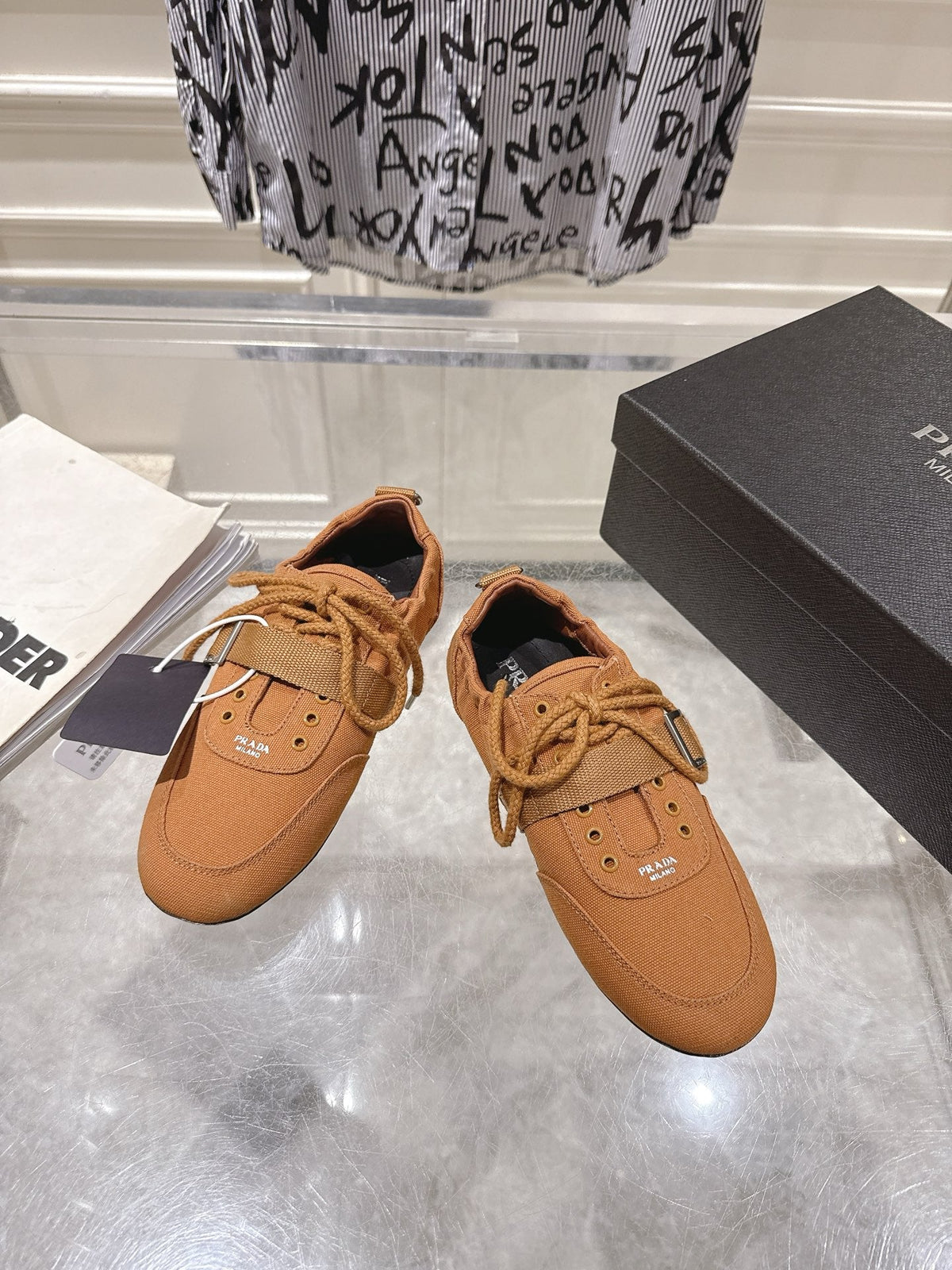 Prada 26S Low-Top Sneakers Brown Re-Nylon Canvas Strap 148095