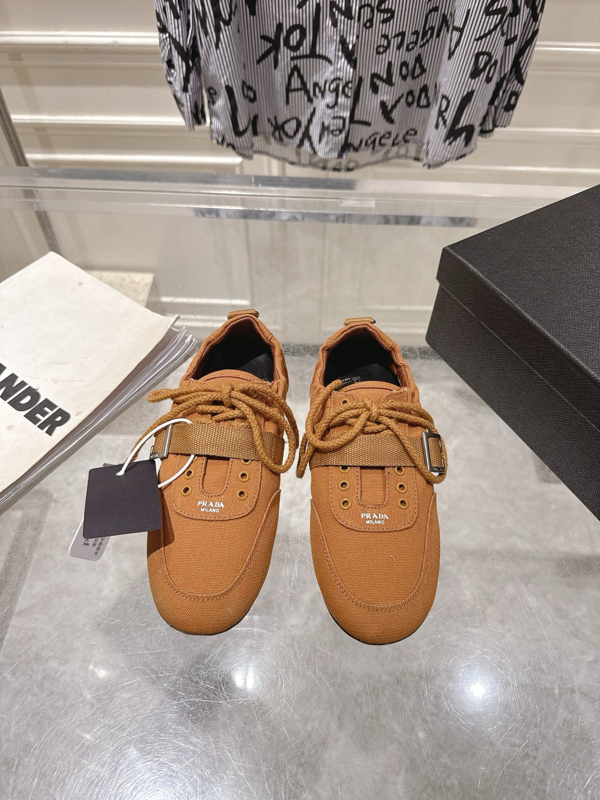 Prada 26S Low-Top Sneakers Brown Re-Nylon Canvas Strap 148095