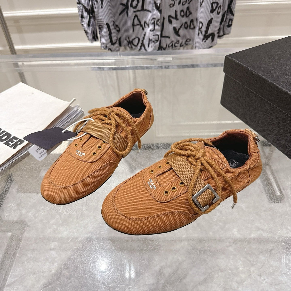 Prada 26S Low-Top Sneakers Brown Re-Nylon Canvas Strap 148095