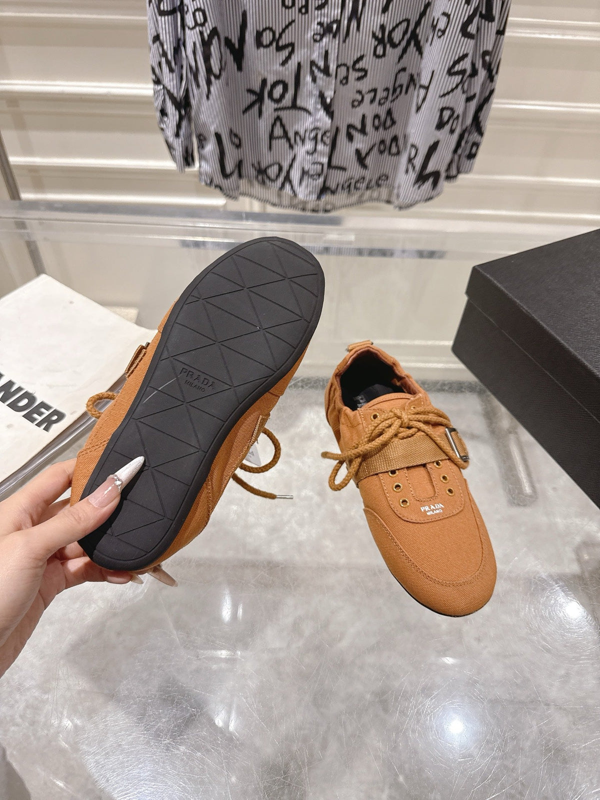 Prada 26S Low-Top Sneakers Brown Re-Nylon Canvas Strap 148095