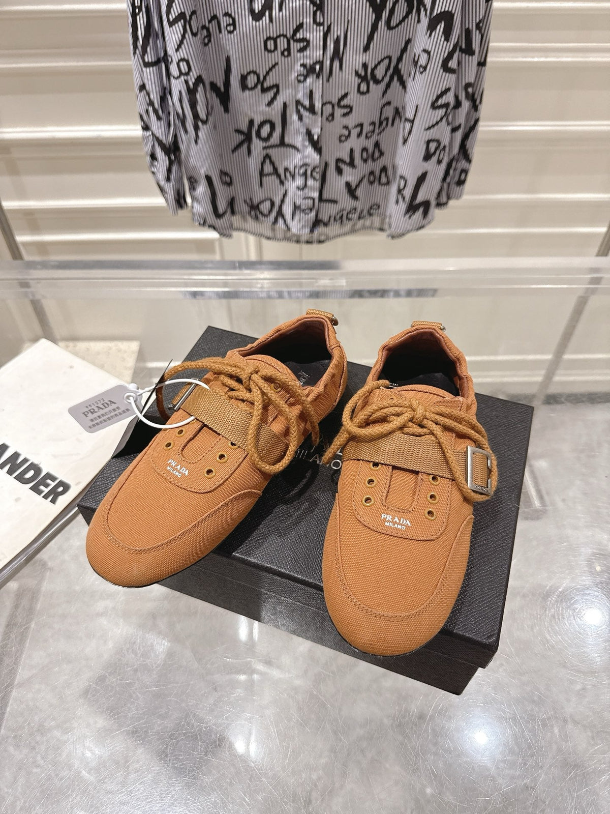 Prada 26S Low-Top Sneakers Brown Re-Nylon Canvas Strap 148095