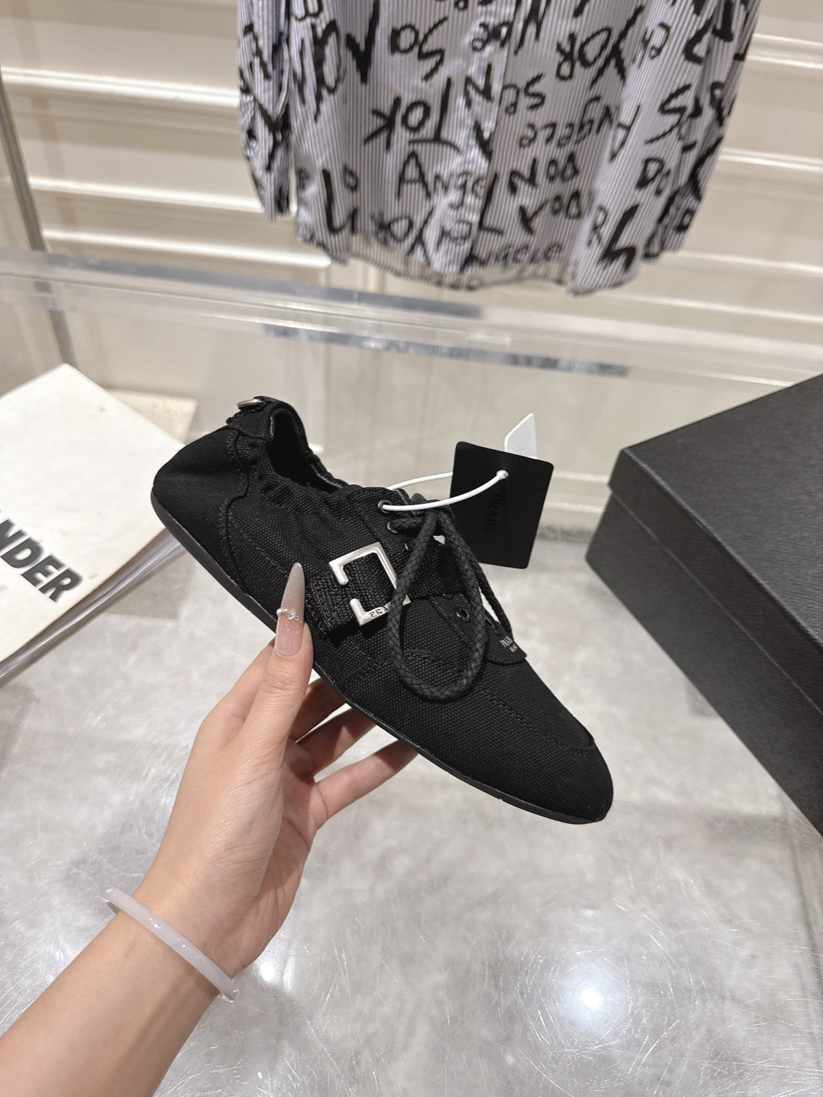 Prada 26S Low-Top Sneakers Black Re-Nylon Canvas Strap 148096