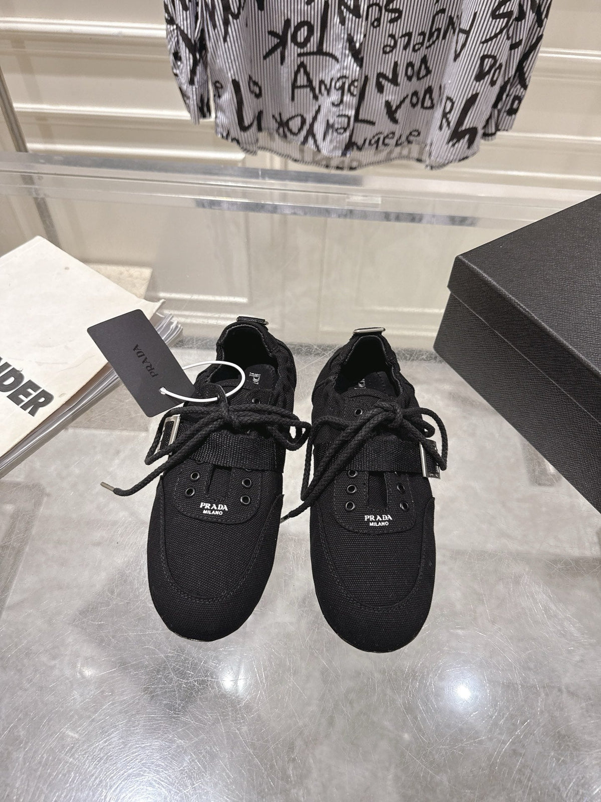 Prada 26S Low-Top Sneakers Black Re-Nylon Canvas Strap 148096