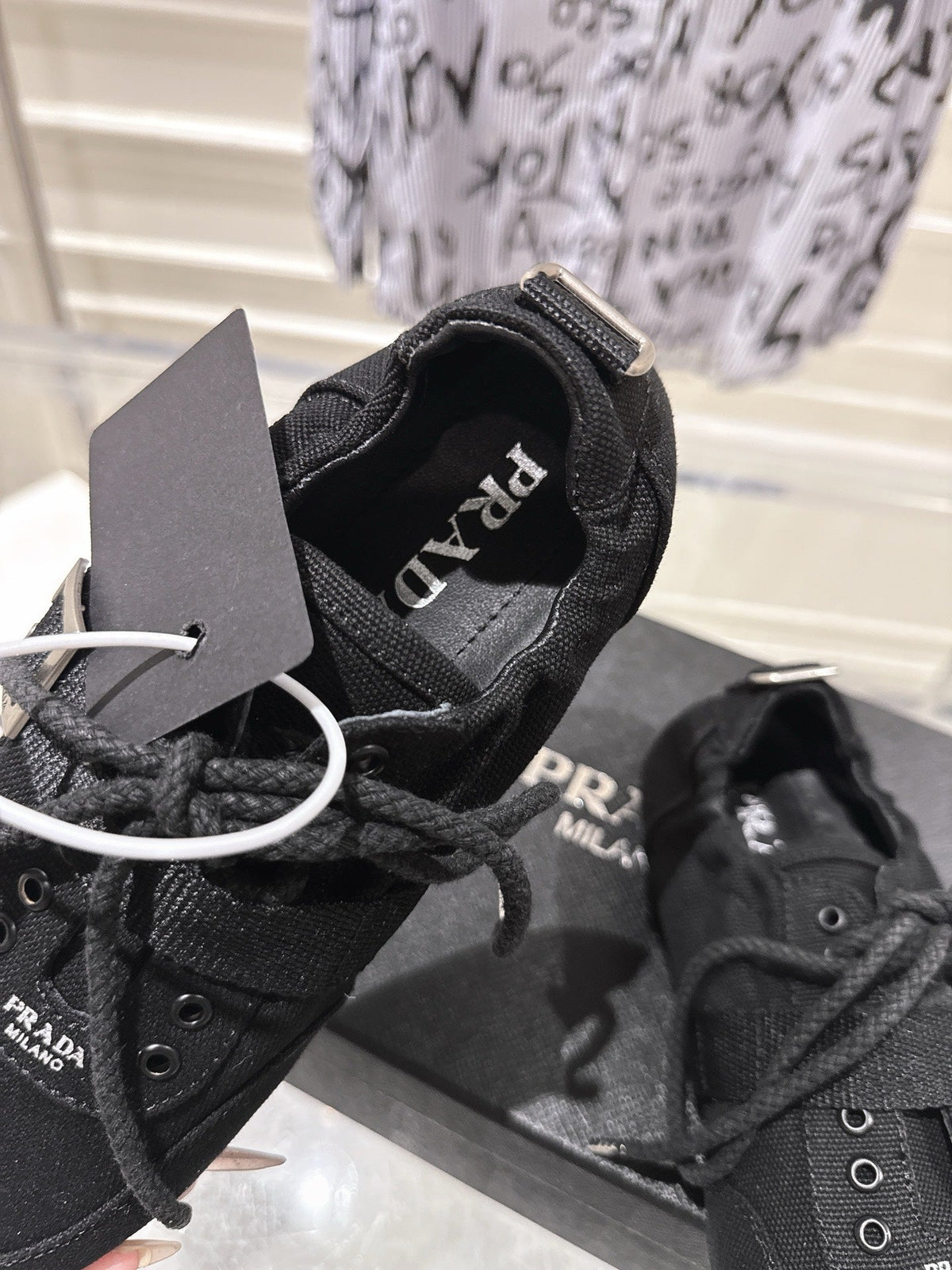 Prada 26S Low-Top Sneakers Black Re-Nylon Canvas Strap 148096