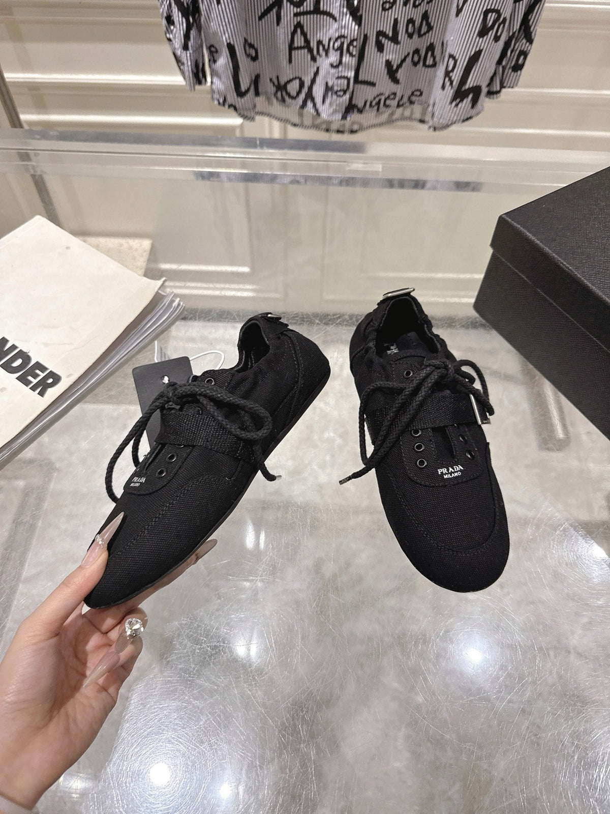 Prada 26S Low-Top Sneakers Black Re-Nylon Canvas Strap 148096