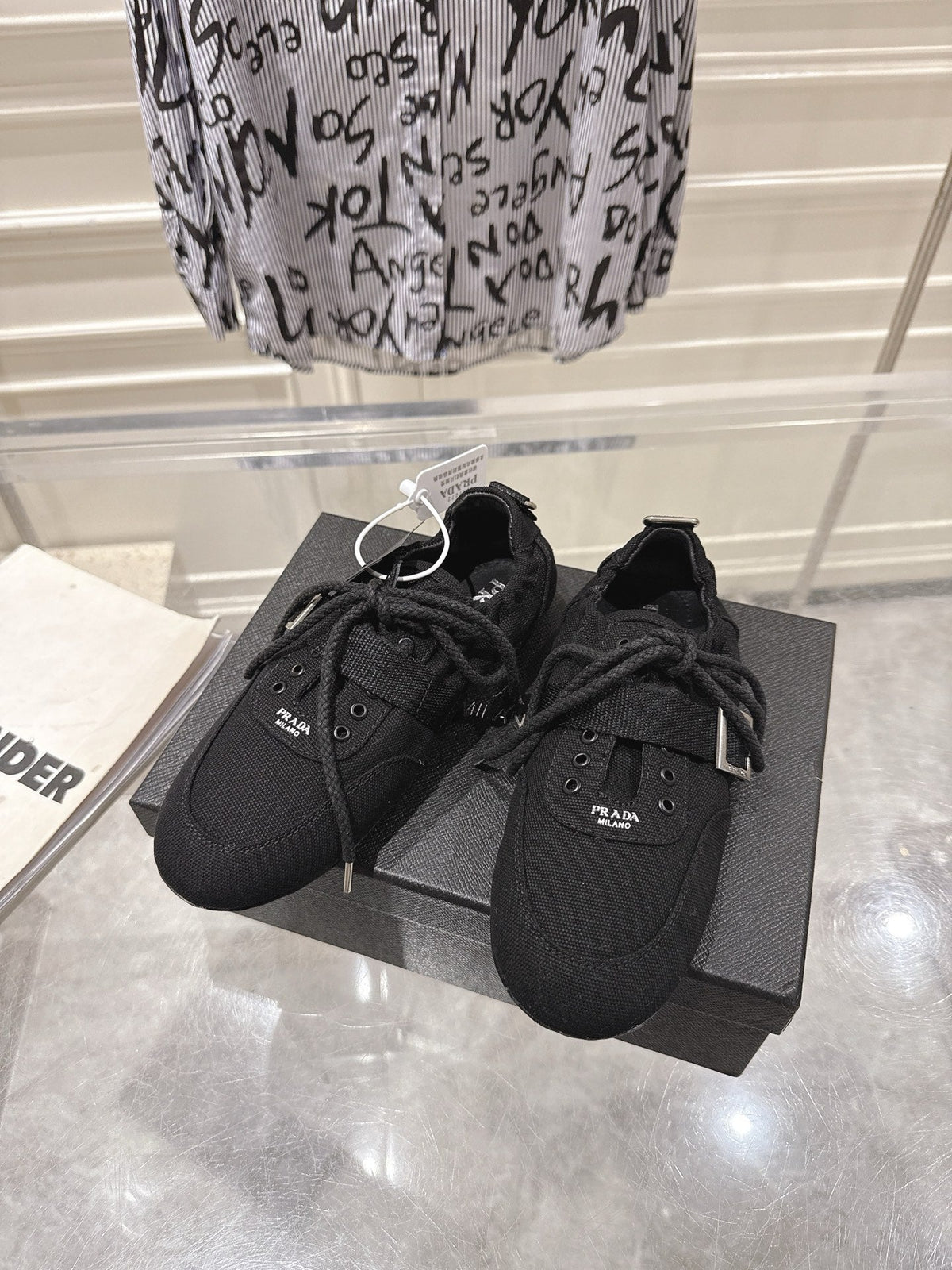 Prada 26S Low-Top Sneakers Black Re-Nylon Canvas Strap 148096