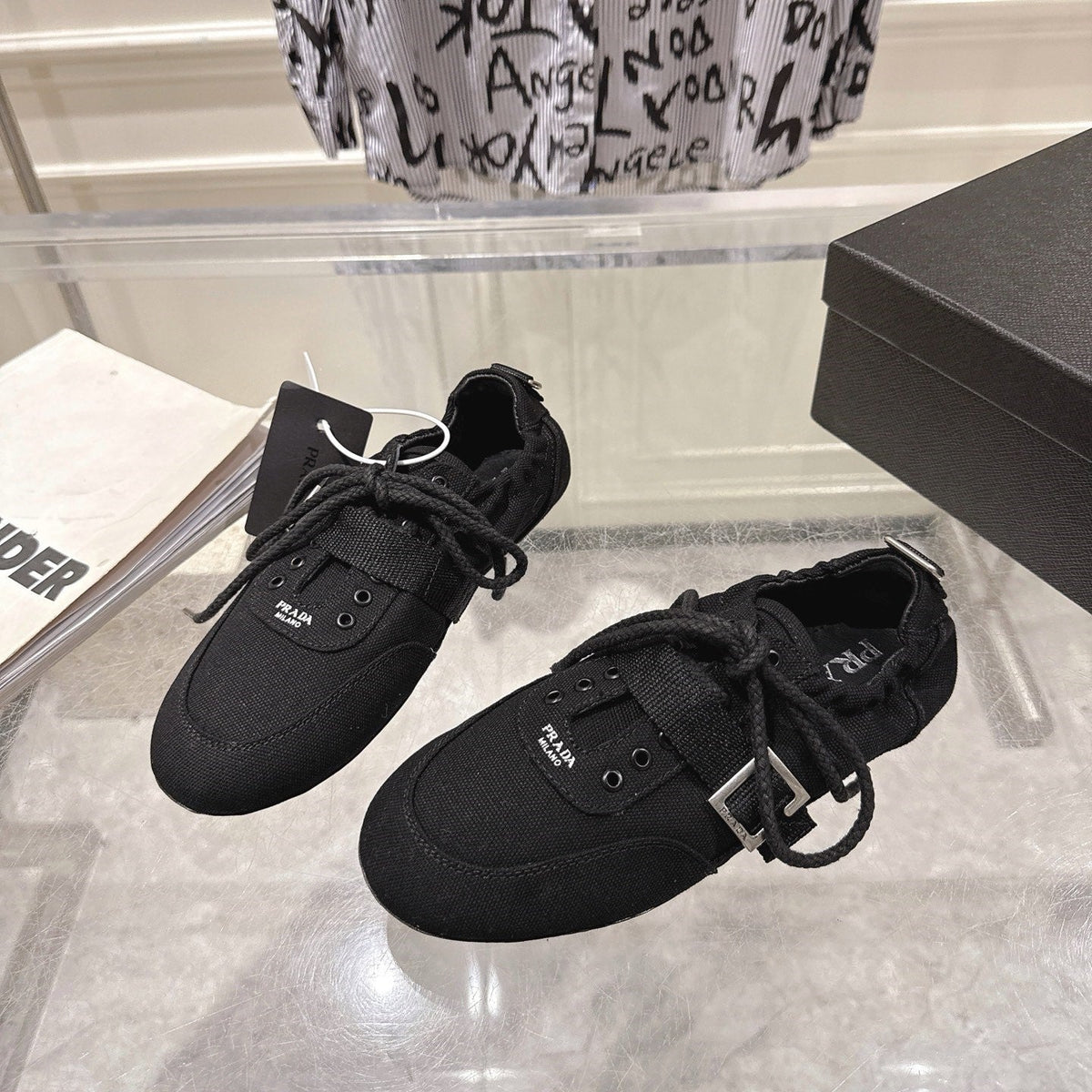 Prada 26S Low-Top Sneakers Black Re-Nylon Canvas Strap 148096