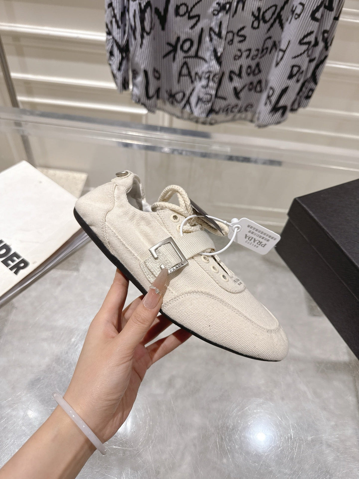 Prada 26S Low-Top Sneakers White Re-Nylon Canvas Strap 148097