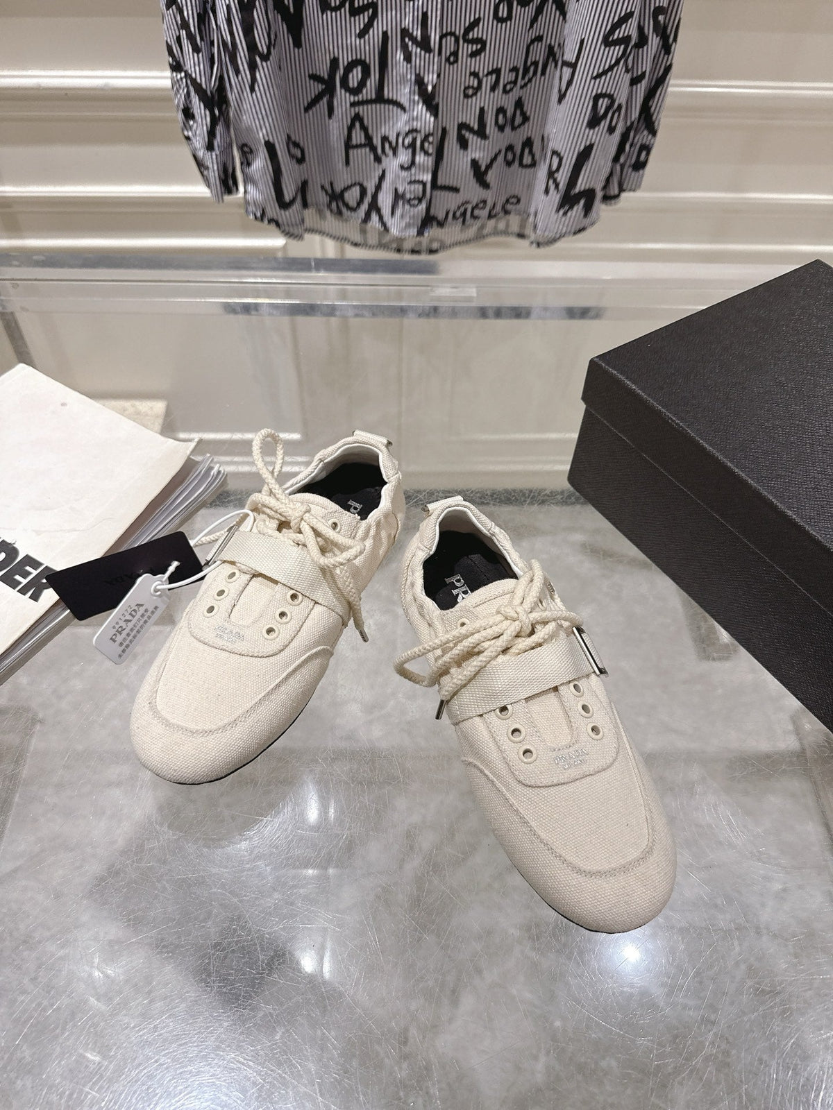 Prada 26S Low-Top Sneakers White Re-Nylon Canvas Strap 148097