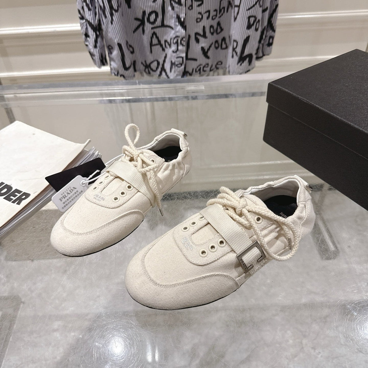 Prada 26S Low-Top Sneakers White Re-Nylon Canvas Strap 148097