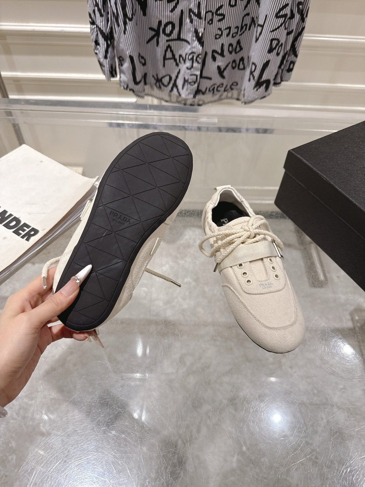 Prada 26S Low-Top Sneakers White Re-Nylon Canvas Strap 148097