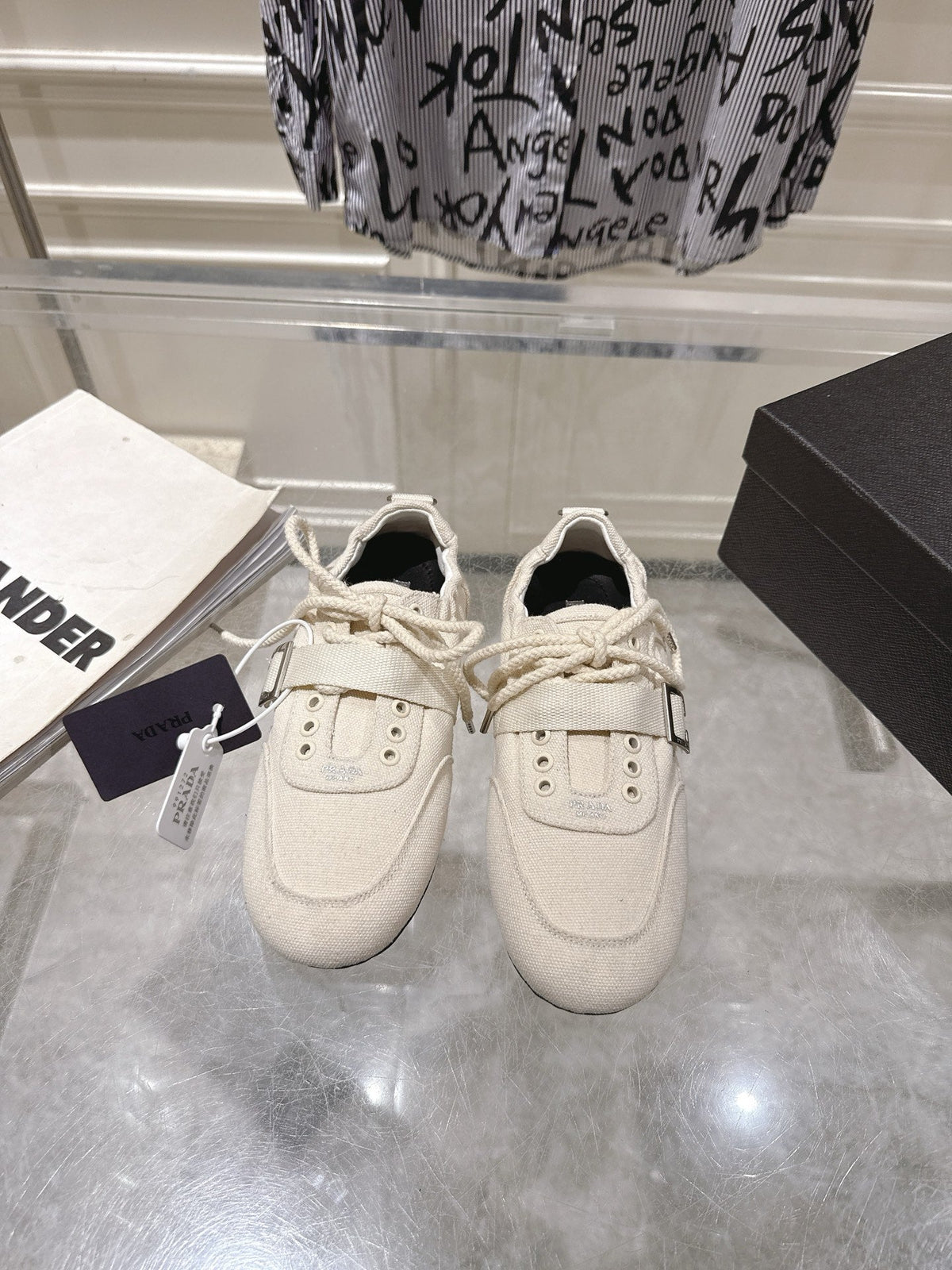 Prada 26S Low-Top Sneakers White Re-Nylon Canvas Strap 148097