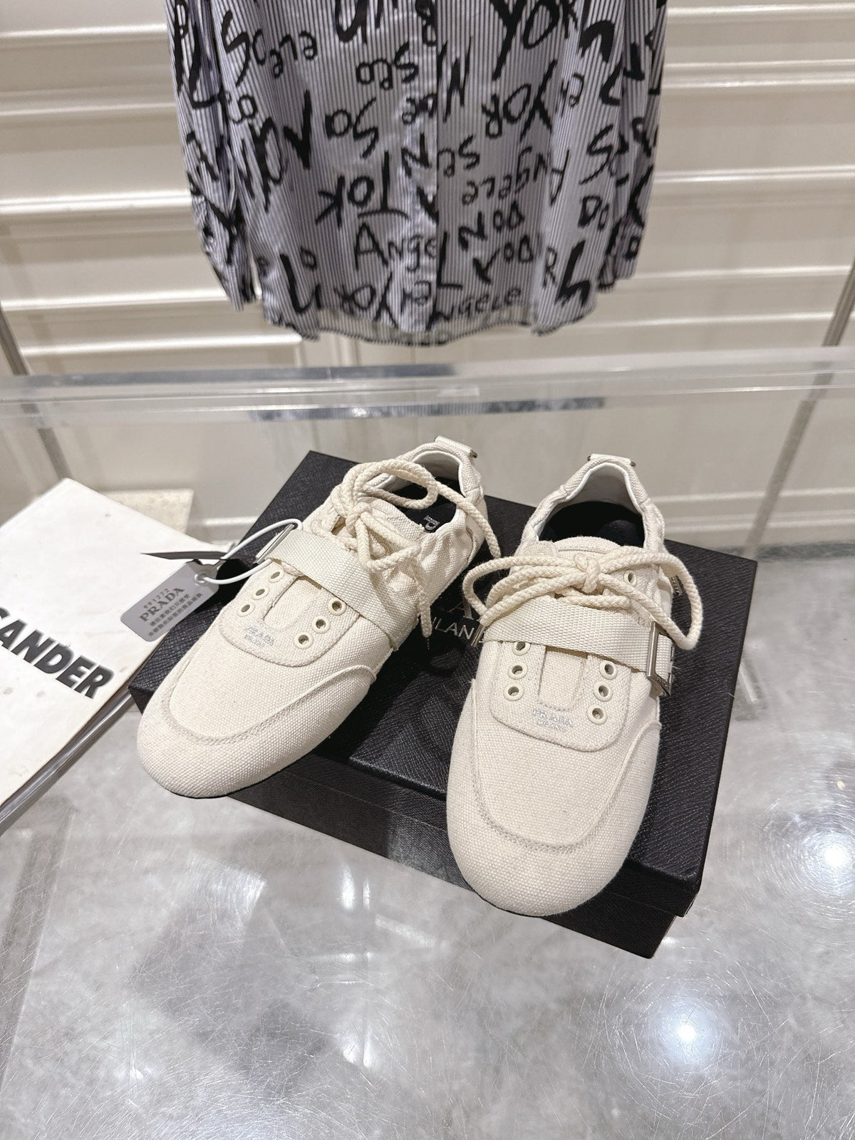 Prada 26S Low-Top Sneakers White Re-Nylon Canvas Strap 148097