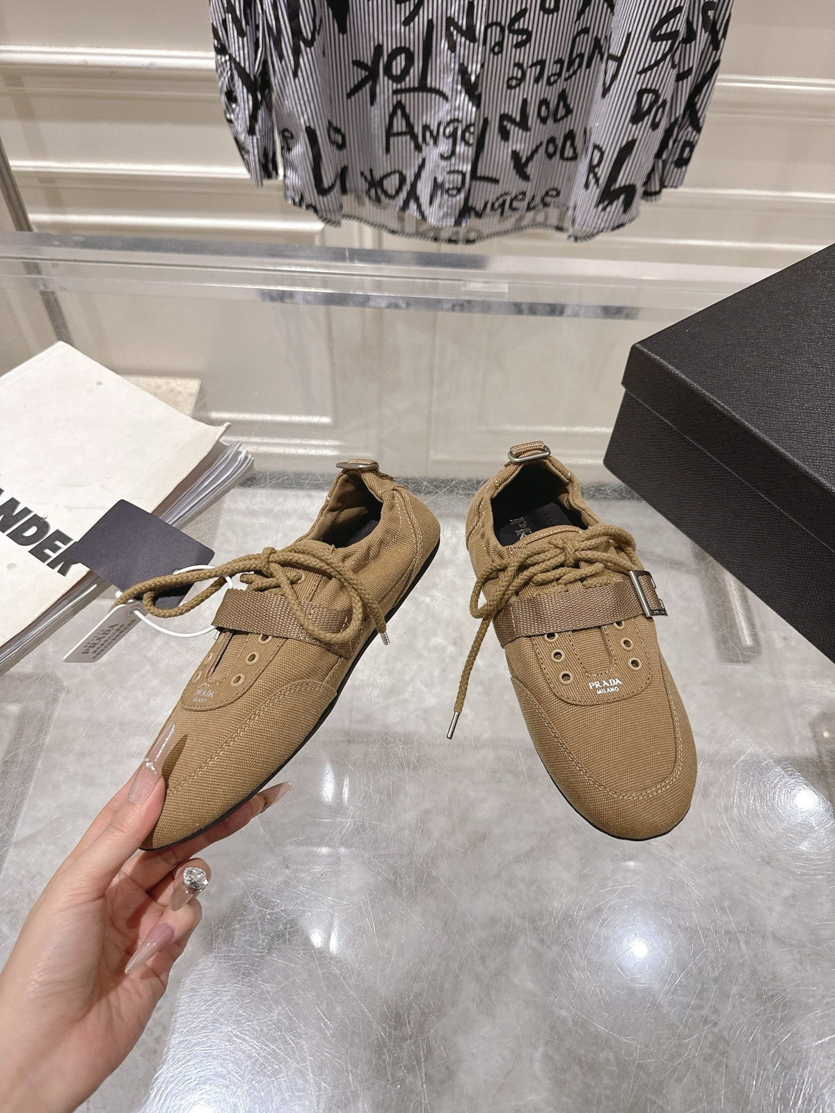 Prada 26S Low-Top Sneakers Khaki Re-Nylon Canvas Strap 148098