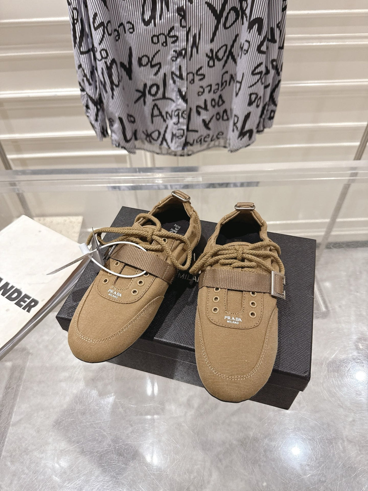 Prada 26S Low-Top Sneakers Khaki Re-Nylon Canvas Strap 148098