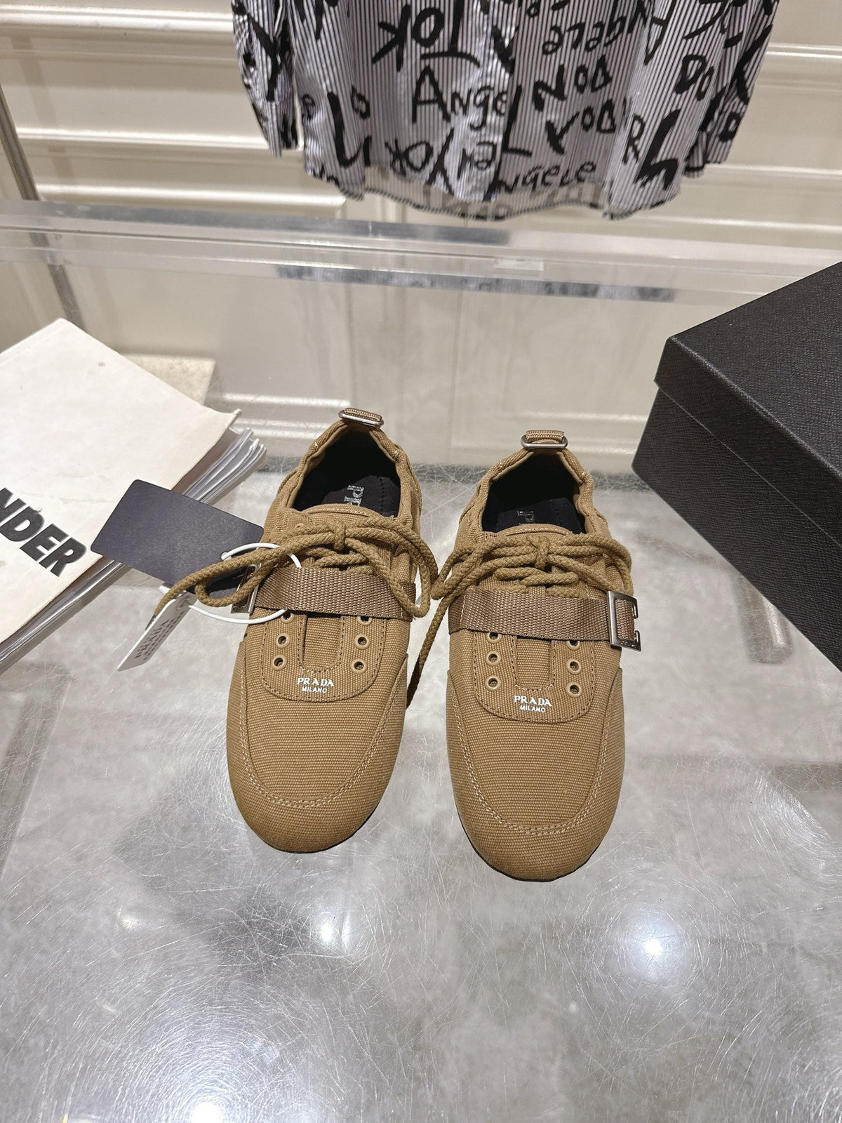 Prada 26S Low-Top Sneakers Khaki Re-Nylon Canvas Strap 148098