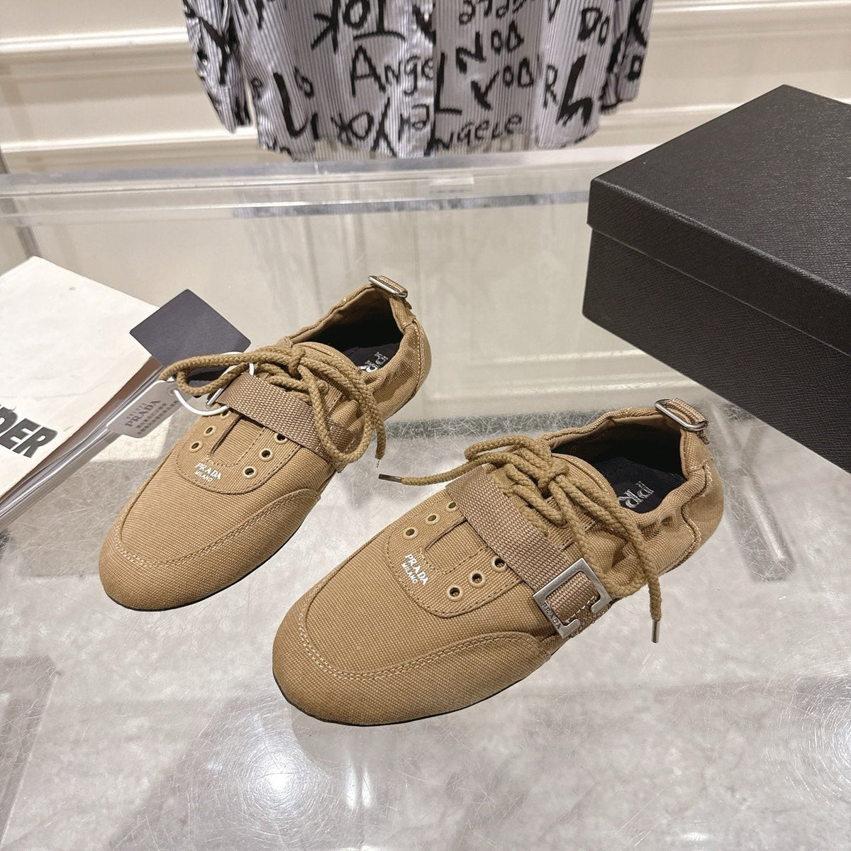 Prada 26S Low-Top Sneakers Khaki Re-Nylon Canvas Strap 148098